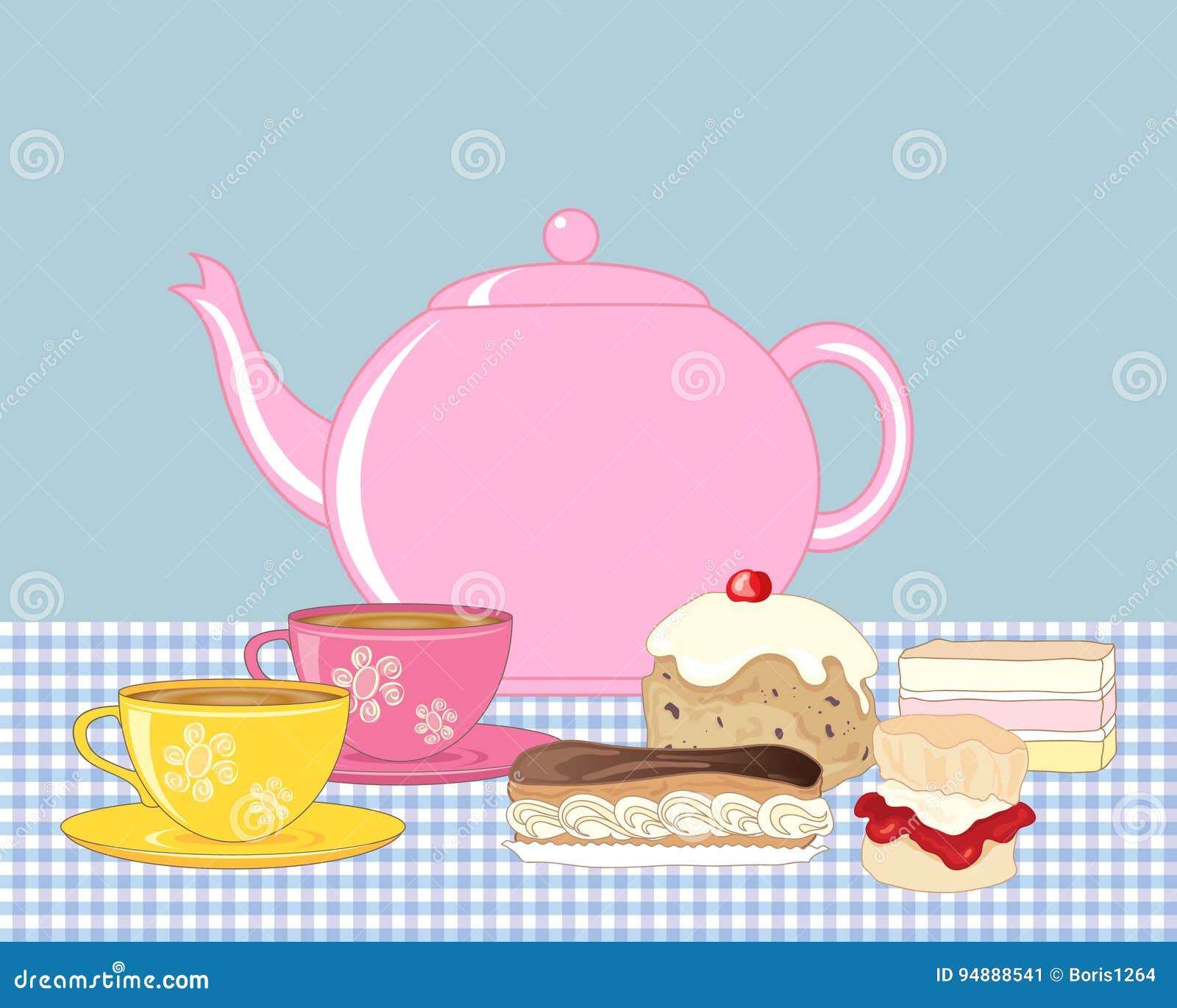Tea And Buns Stock Vector. Illustration Of Advert, Refreshments - 94888541