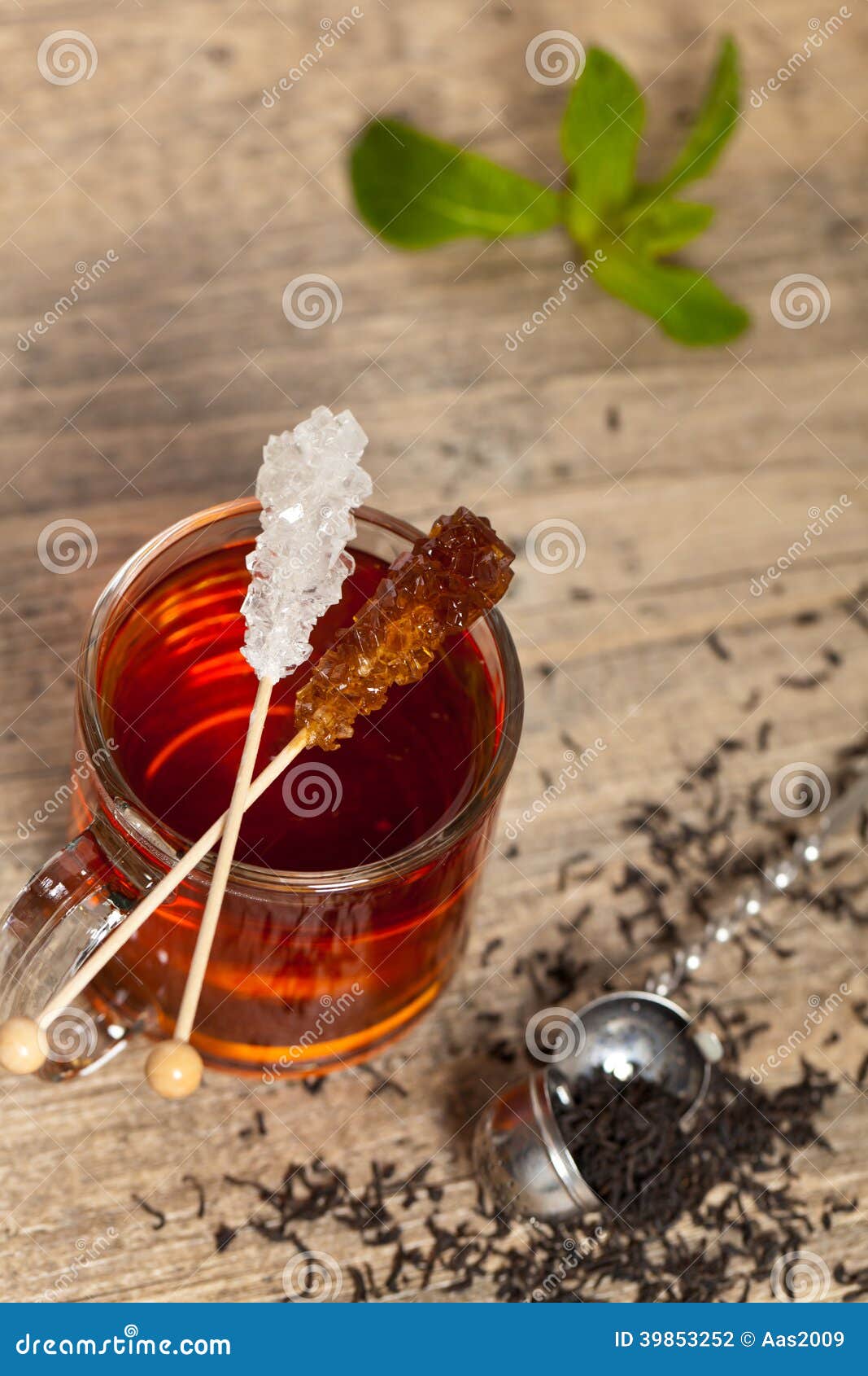 Tea with Candy Brown Sugar on a Sticks Stock Photo Image of black