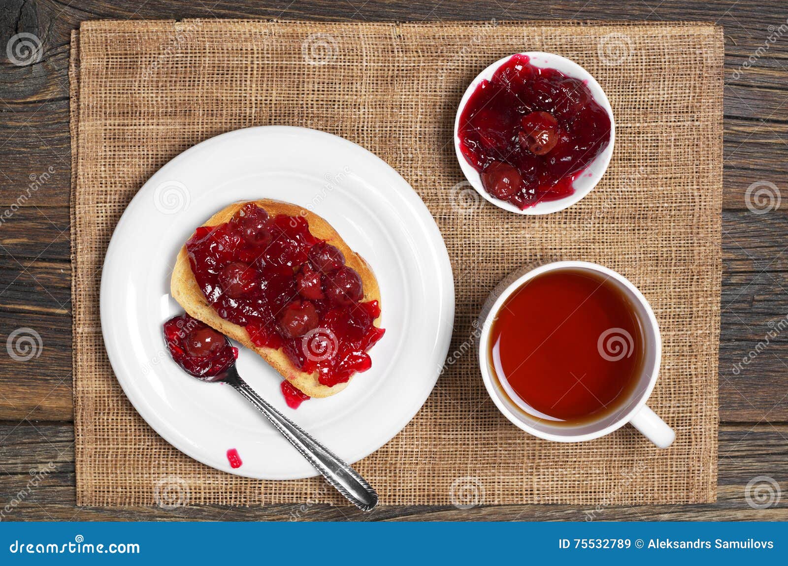 Tea and Cherry Jam with Bread Stock Image Image of breakfast, fresh 75532789