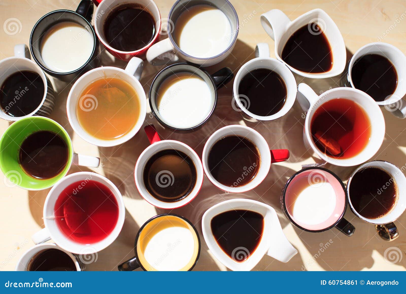 Tea, Coffee and Milk in Cups from Above Stock Image Image of cupes