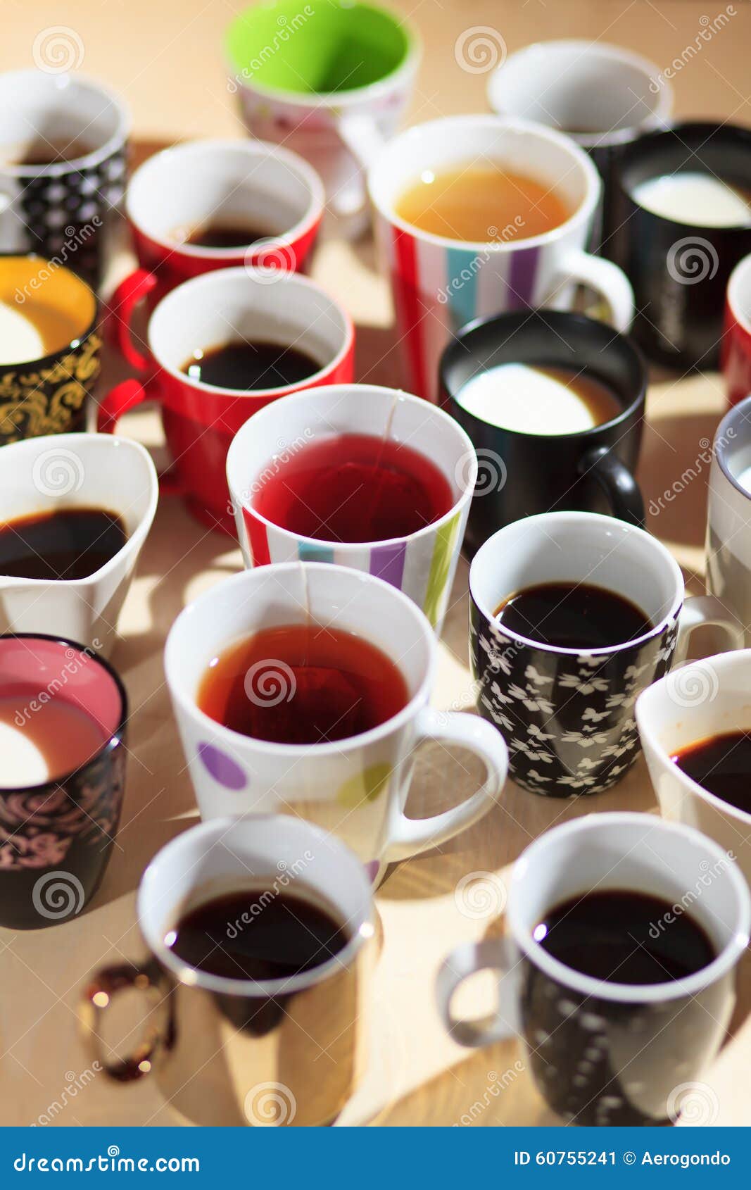 Tea, Coffee and Milk in Cups from Above Stock Image Image of beverage