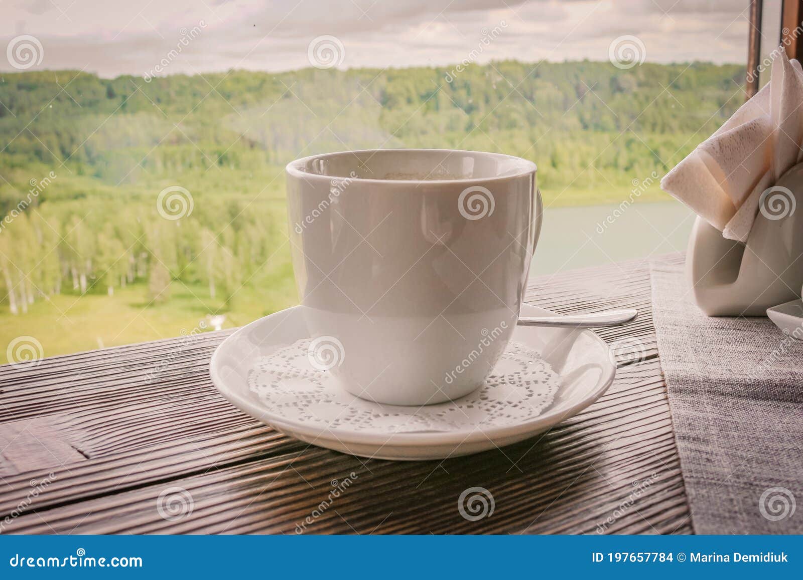 Tea or Coffee on the Table in the Mountain Cafe Stock Photo Image of