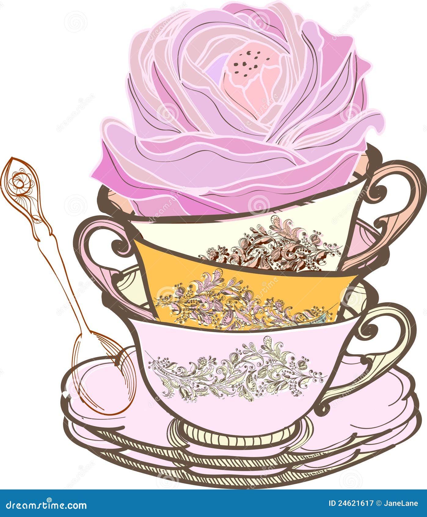 Tea Cup Background With Flower Stock Vector Image 24621617