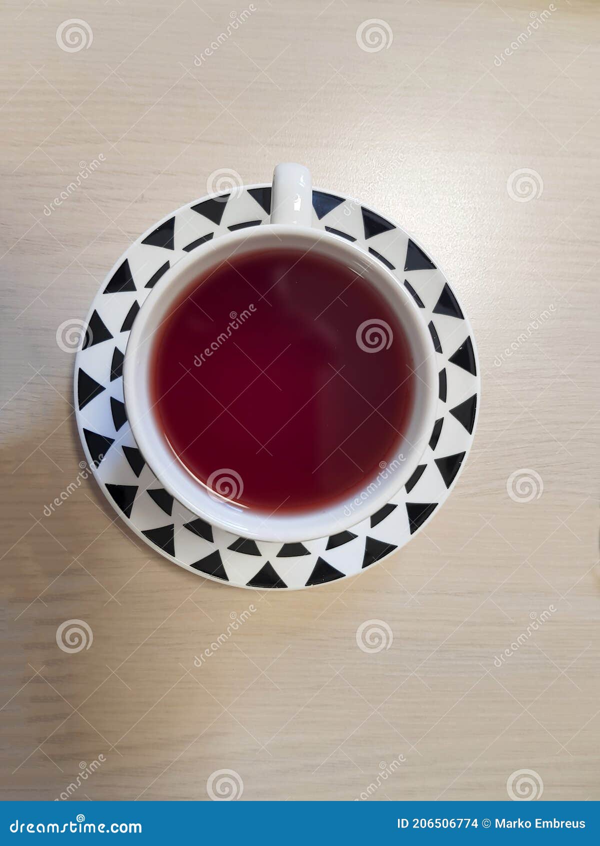 Tea in a Cup with a Black and White Pattern Stock Photo Image of