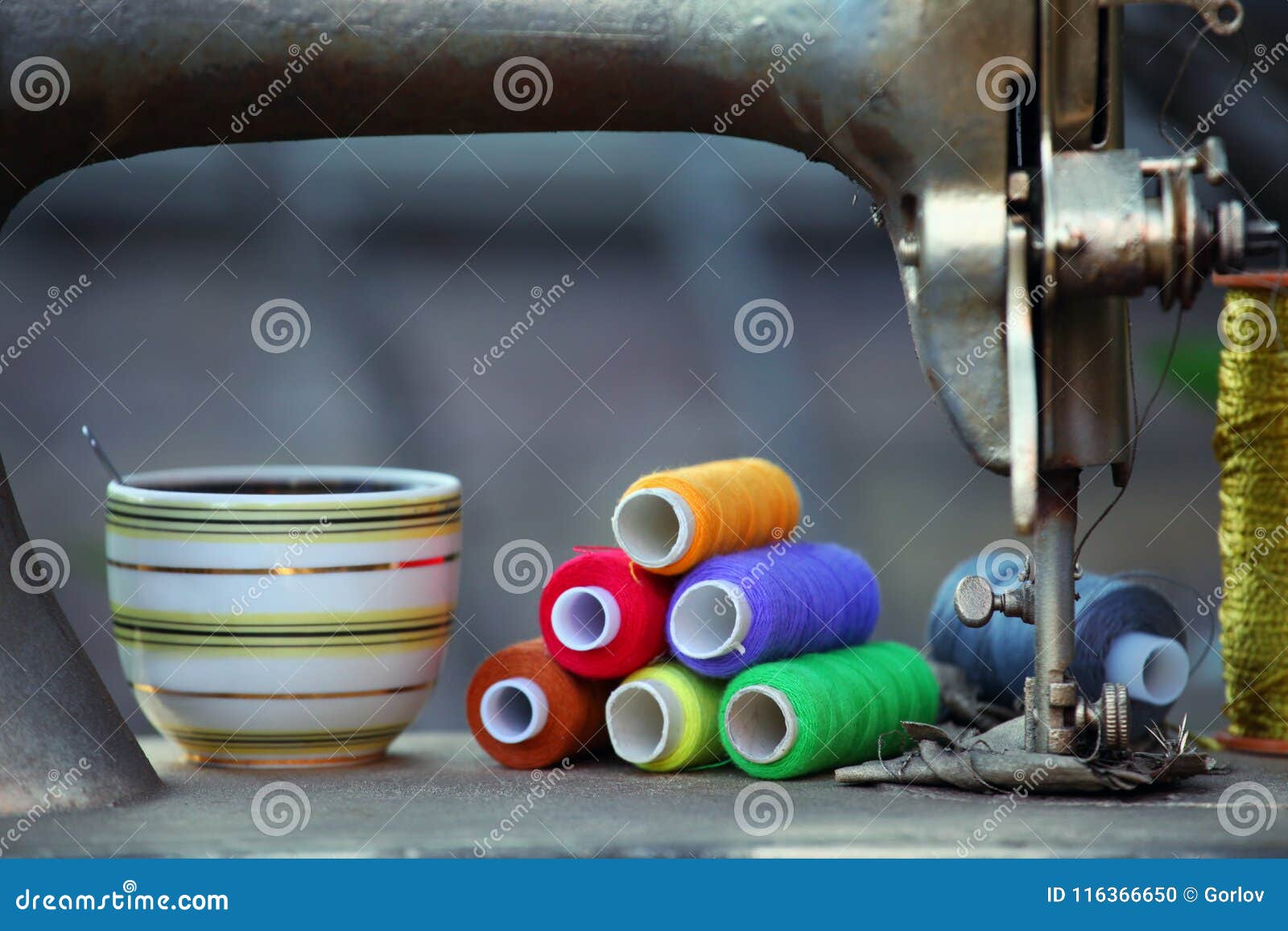 Tea Cup Broken Sewing Machine Stock Photo Image of needle, green