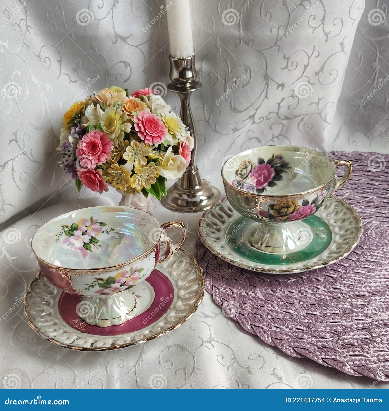 Tea cup, tea pair, vintage stock photo. Image of tableware 221437754