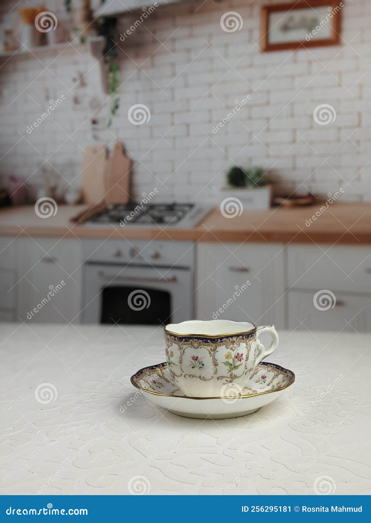 A Tea Cup and Saucer at the Modern Kitchen Stock Image Image of