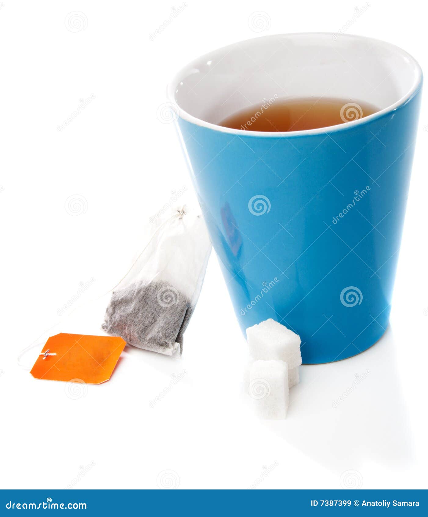 Tea cup, tea bag and sugar stock image. Image of color 7387399