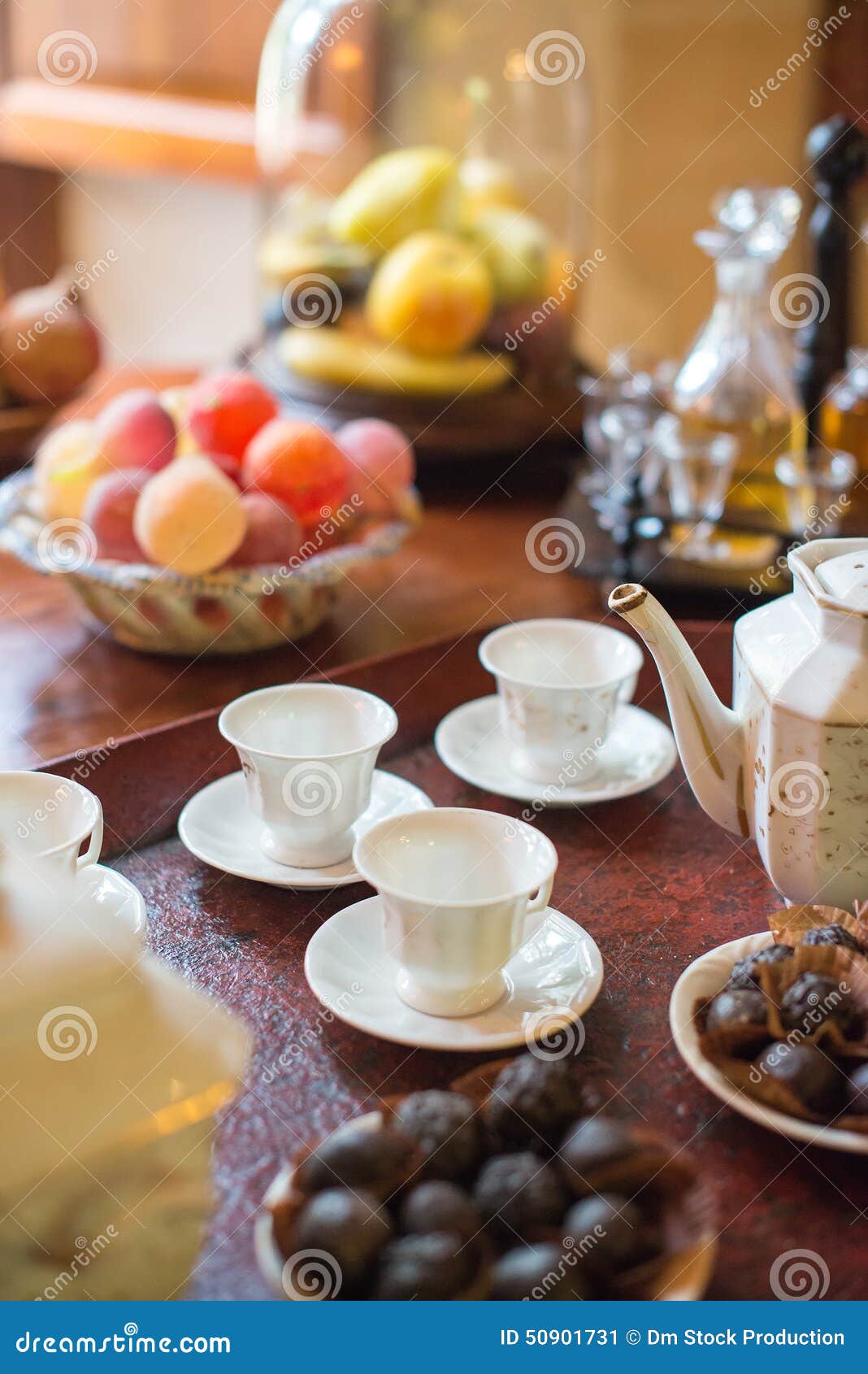 Tea, cups and sweets. stock image. Image of tasty, table 50901731