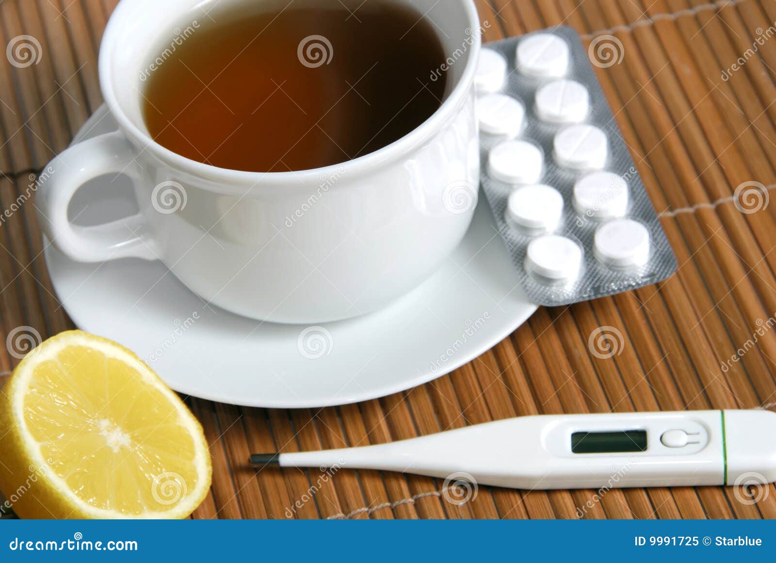 Tea for flu stock image. Image of pill, lemon, pills, health 9991725
