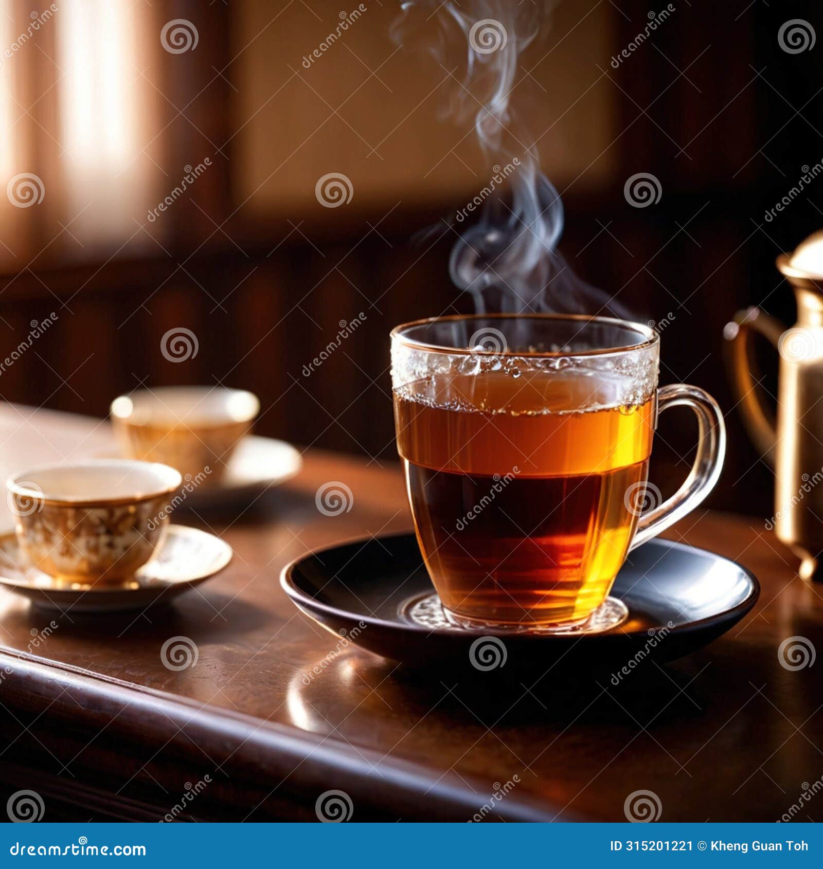 tea, fresh brewed black tea in cup with tea leaves