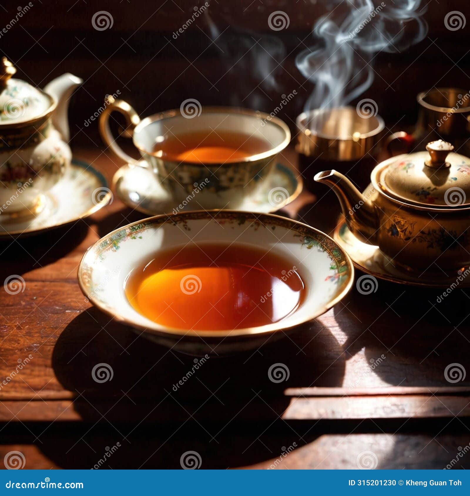 tea, fresh brewed black tea in cup with tea leaves