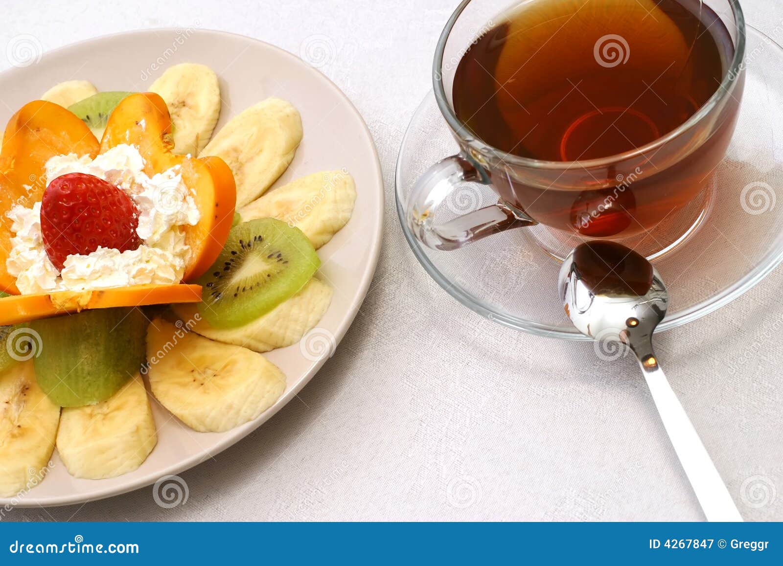 Tea and fruit salad stock image. Image of background, herbal 4267847