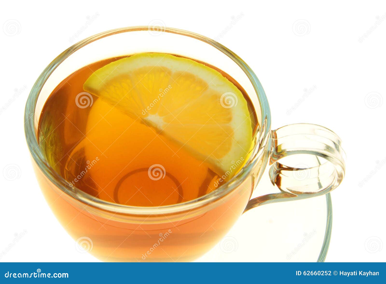 Tea in a Glass Cup with Lemon Slice Isolated on White Background Stock