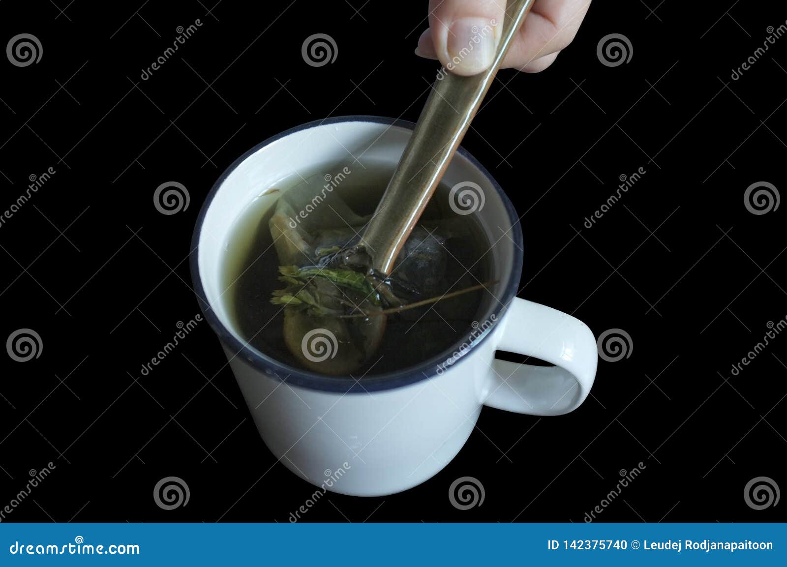 Tea with Green and Dired Stevia Leaves Stock Photo Image of brown