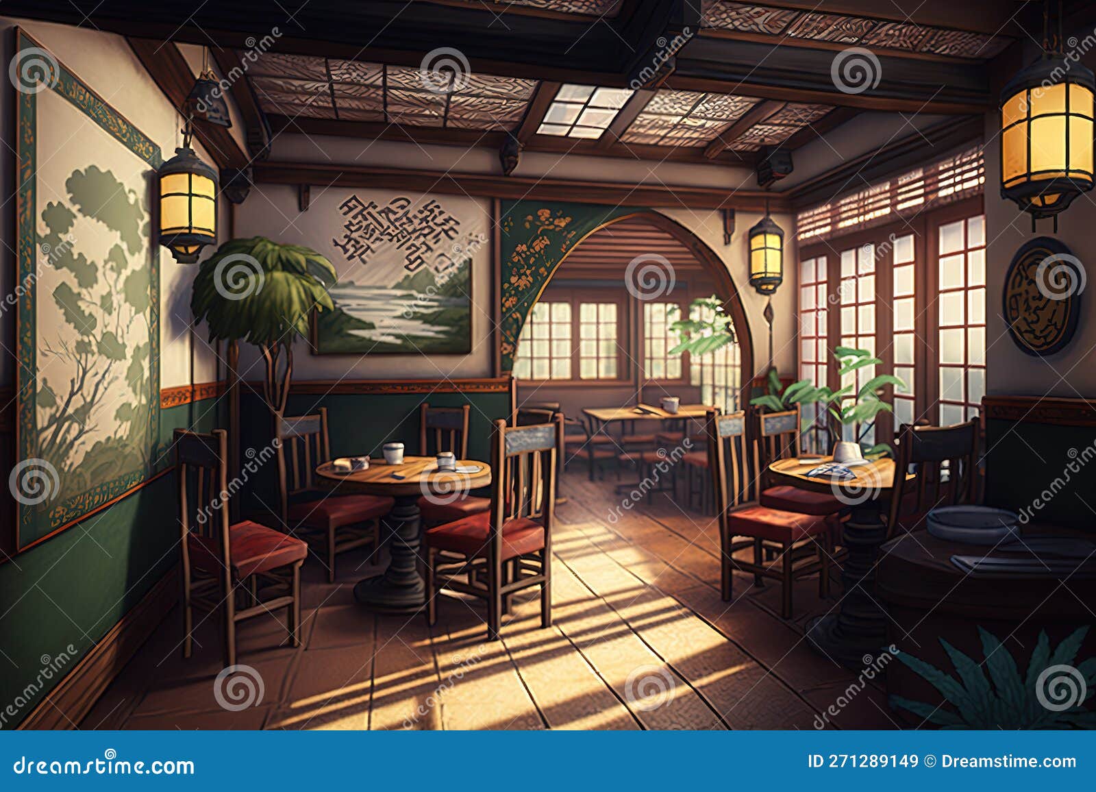 Tea House Cafe Interior, AI Generated Stock Illustration Illustration