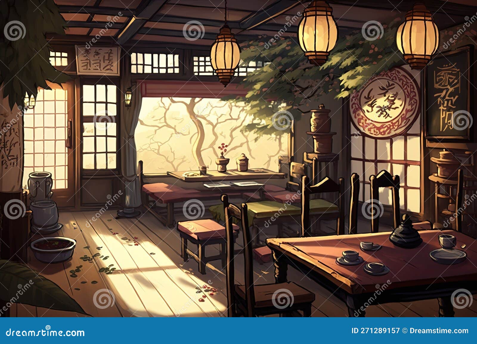 Tea House Cafe Interior, AI Generated Stock Illustration Illustration