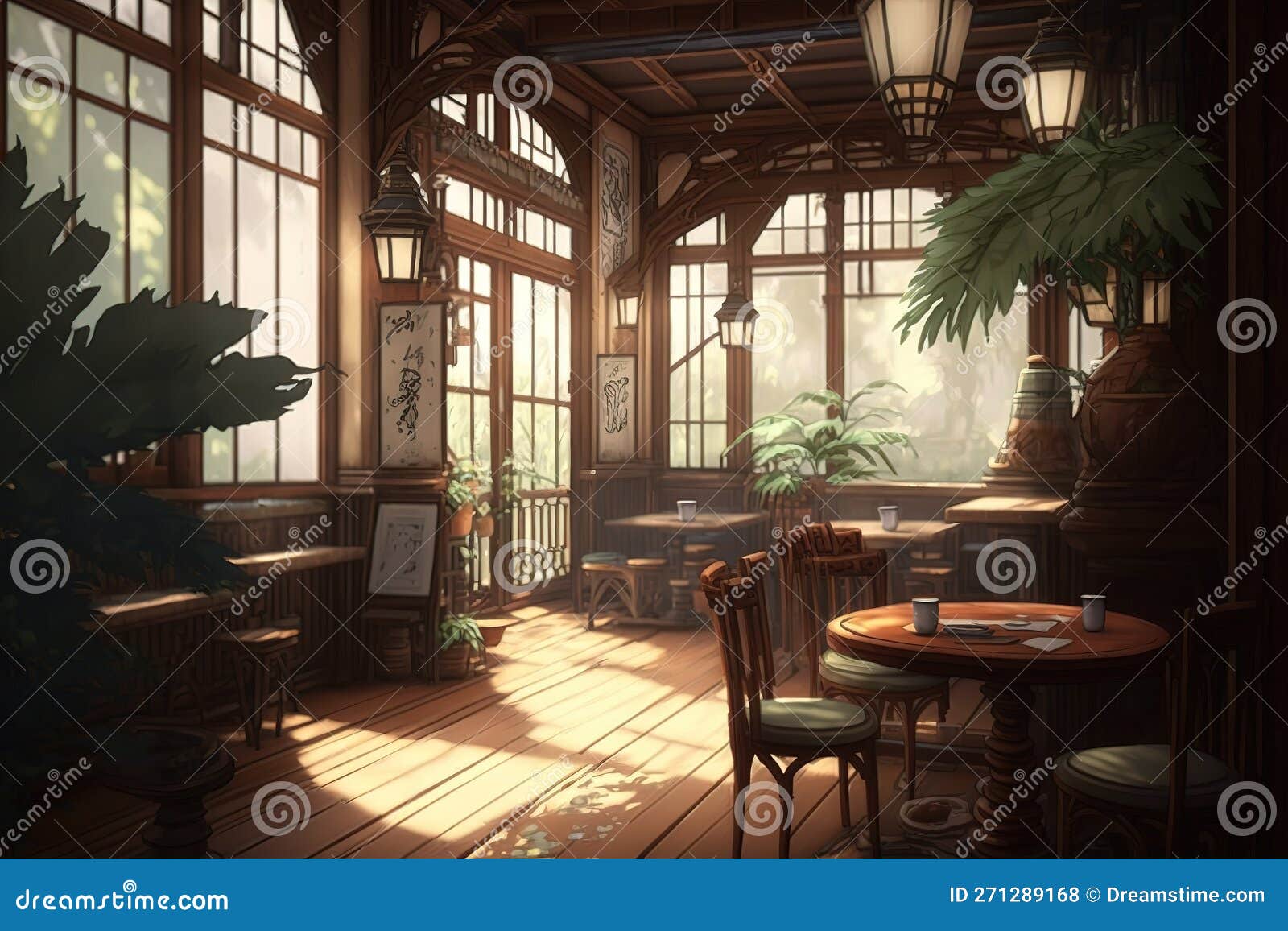 Tea House Cafe Interior, AI Generated Stock Illustration Illustration