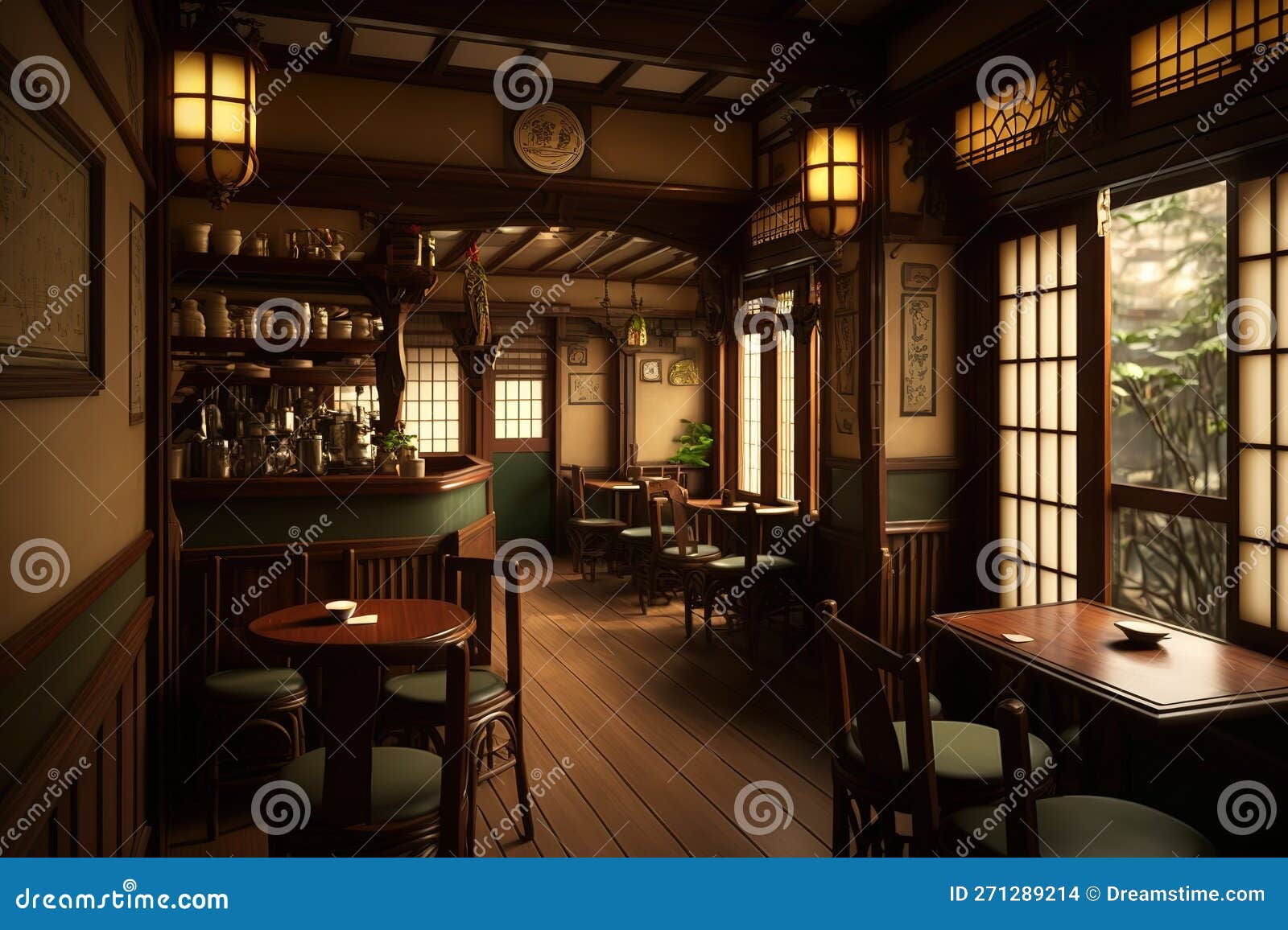 Tea House Cafe Interior, AI Generated Stock Illustration Illustration