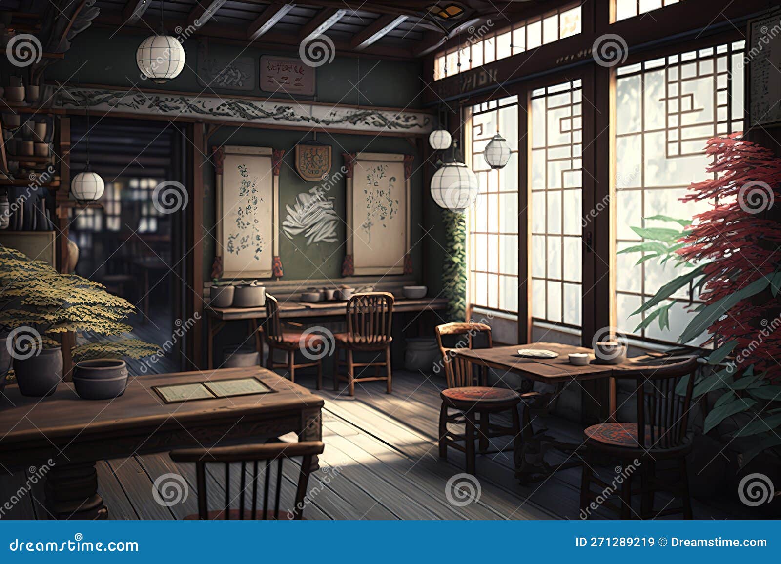 Tea House Cafe Interior, AI Generated Stock Illustration Illustration