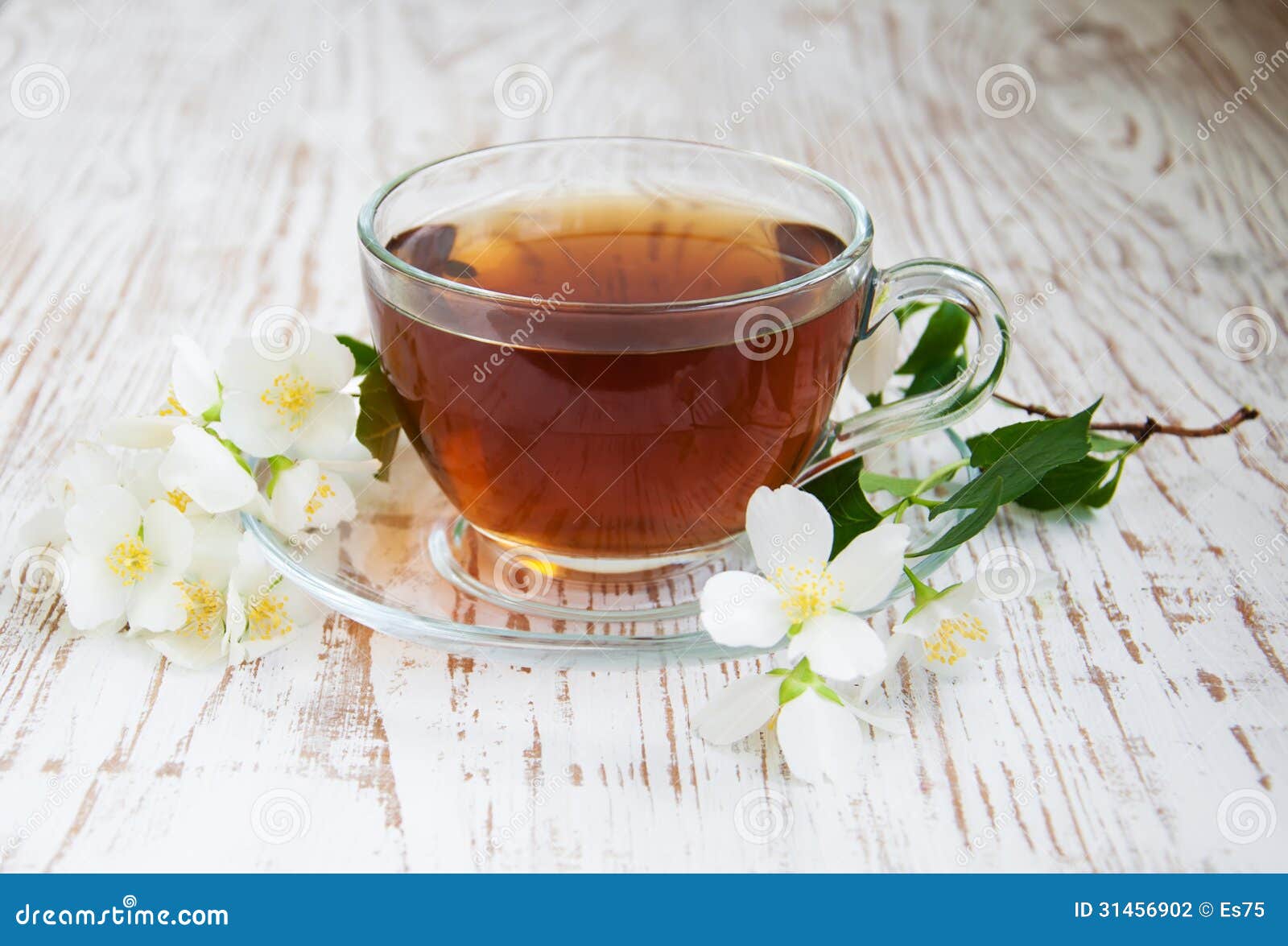 Tea and jasmine flowers stock photo. Image of freshness 31456902