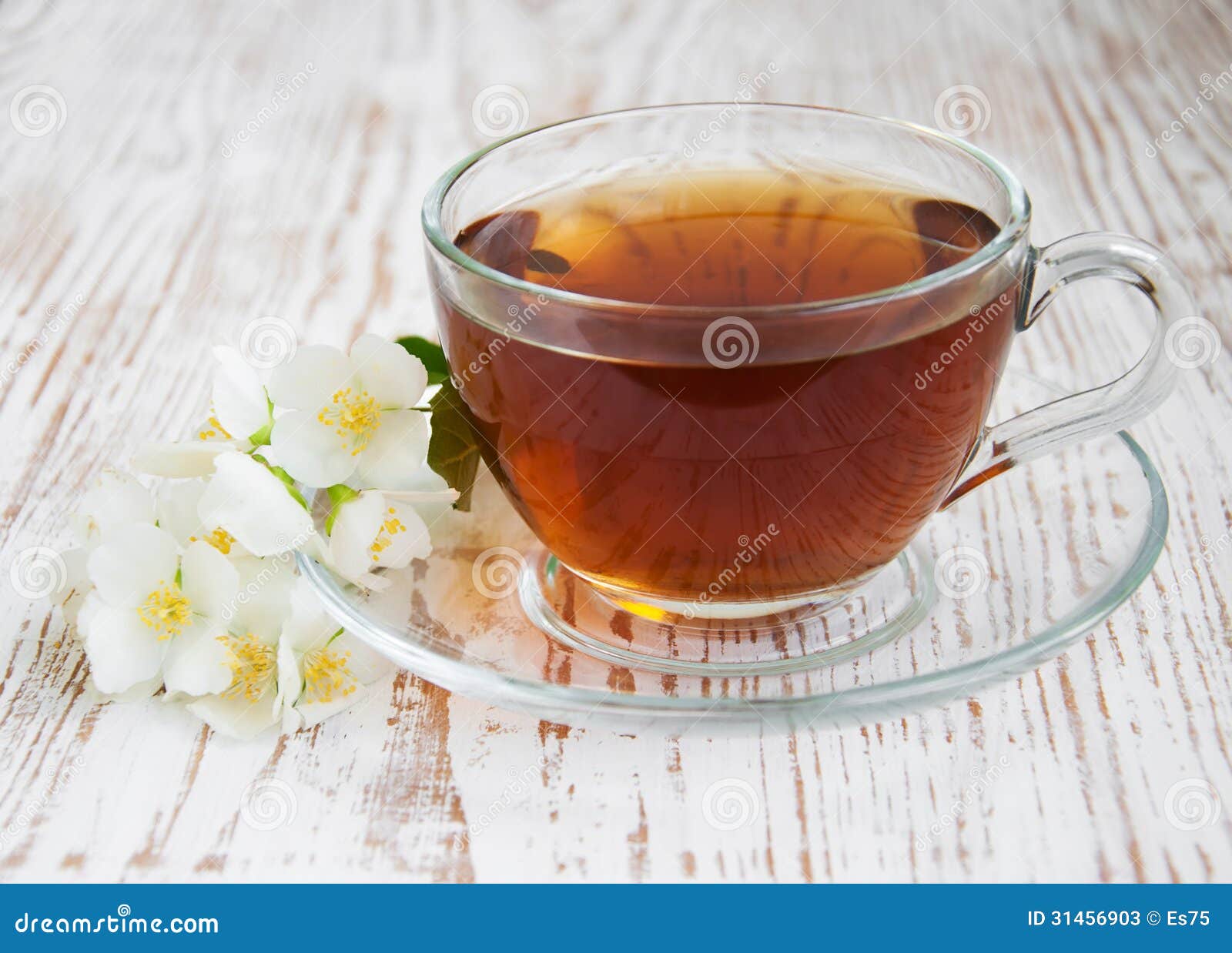 Tea and jasmine flowers stock image. Image of health 31456903