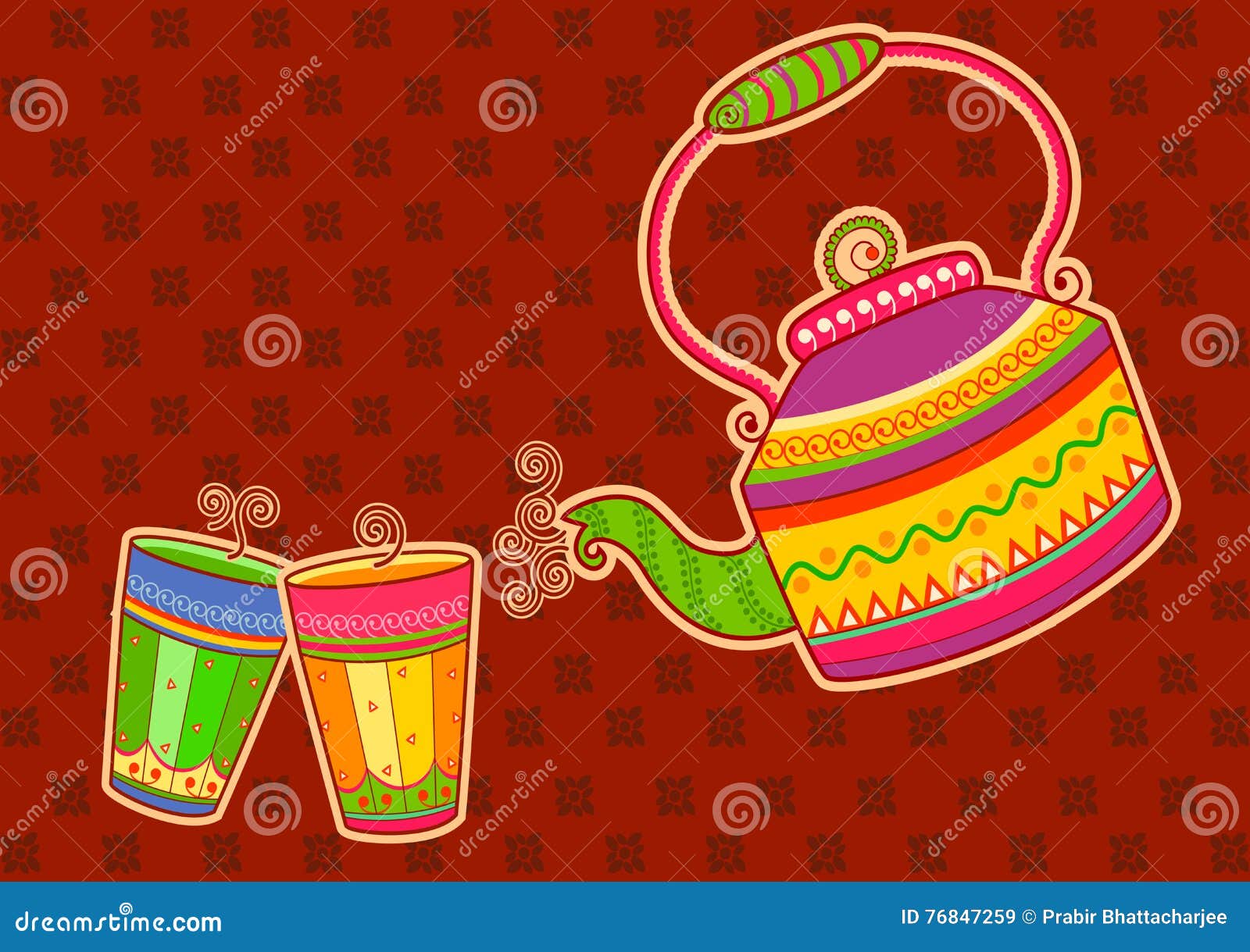 Vector illustration of Tea Pot and Tea Glasses. Indian Chai Kettle and Chai  glasses. Chai Ad concept Stock Vector