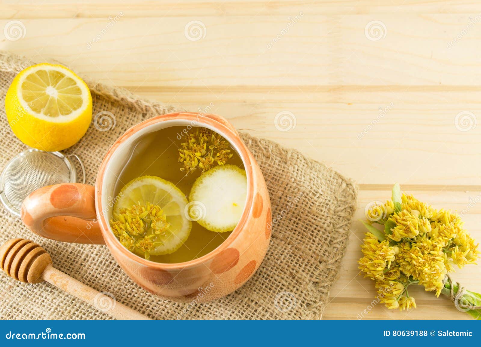 Tea of Linden Trees with Fresh Flowers and Lemon Stock Photo Image of