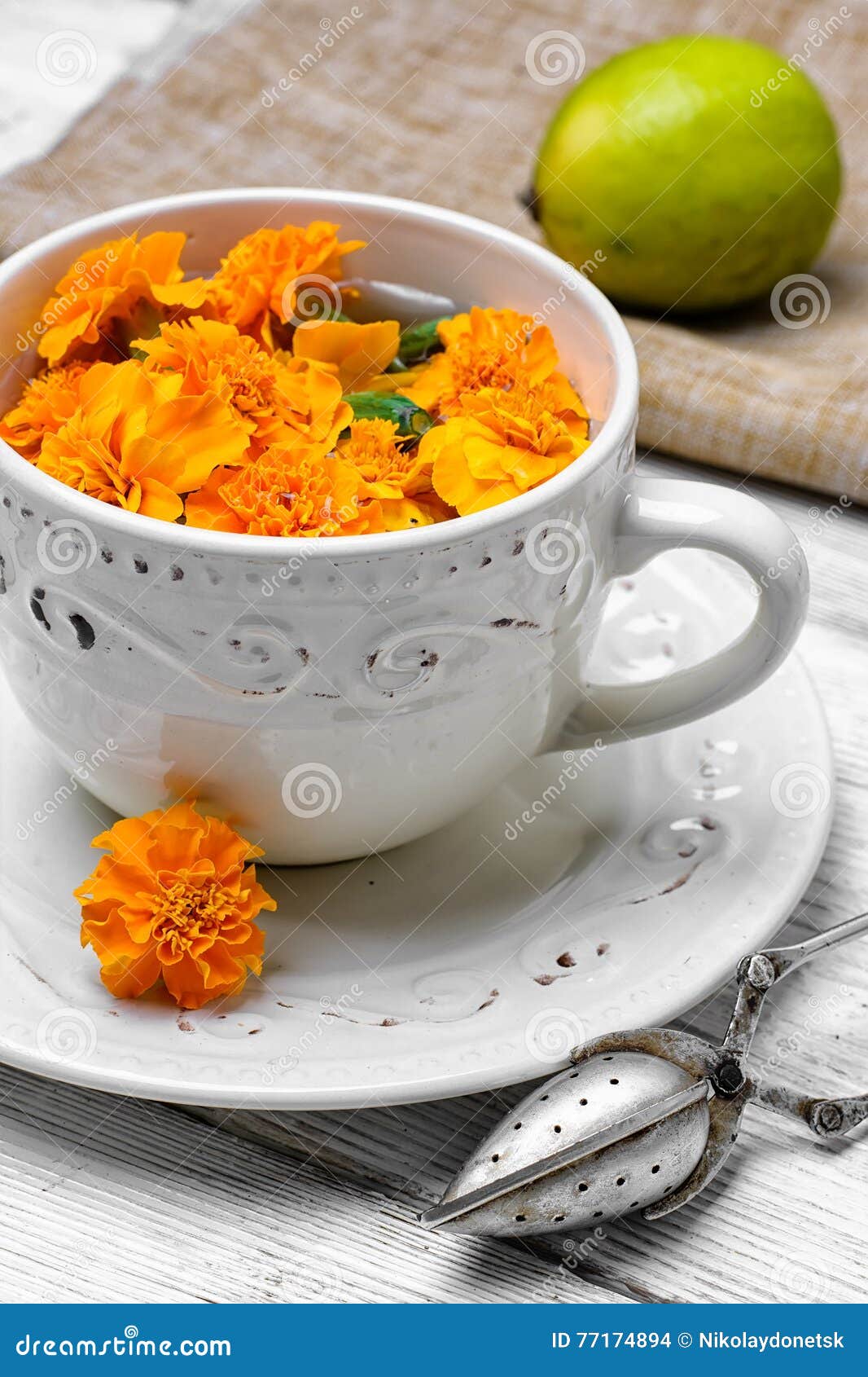 Tea with marigolds stock photo. Image of flower, illness 77174894