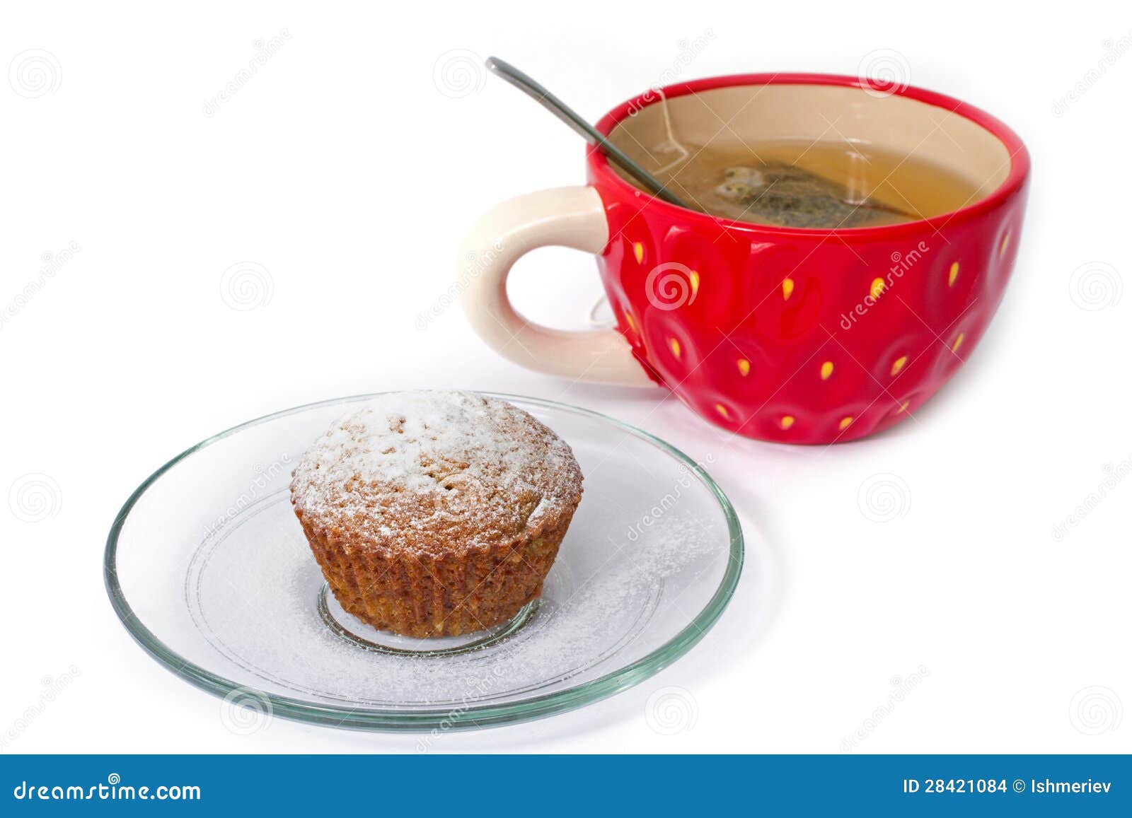 Tea and a muffin stock photo. Image of breakfast, spoon 28421084