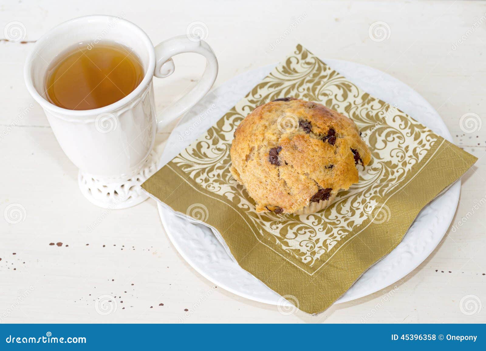Tea and a Muffin stock photo. Image of sweet, food, dessert 45396358