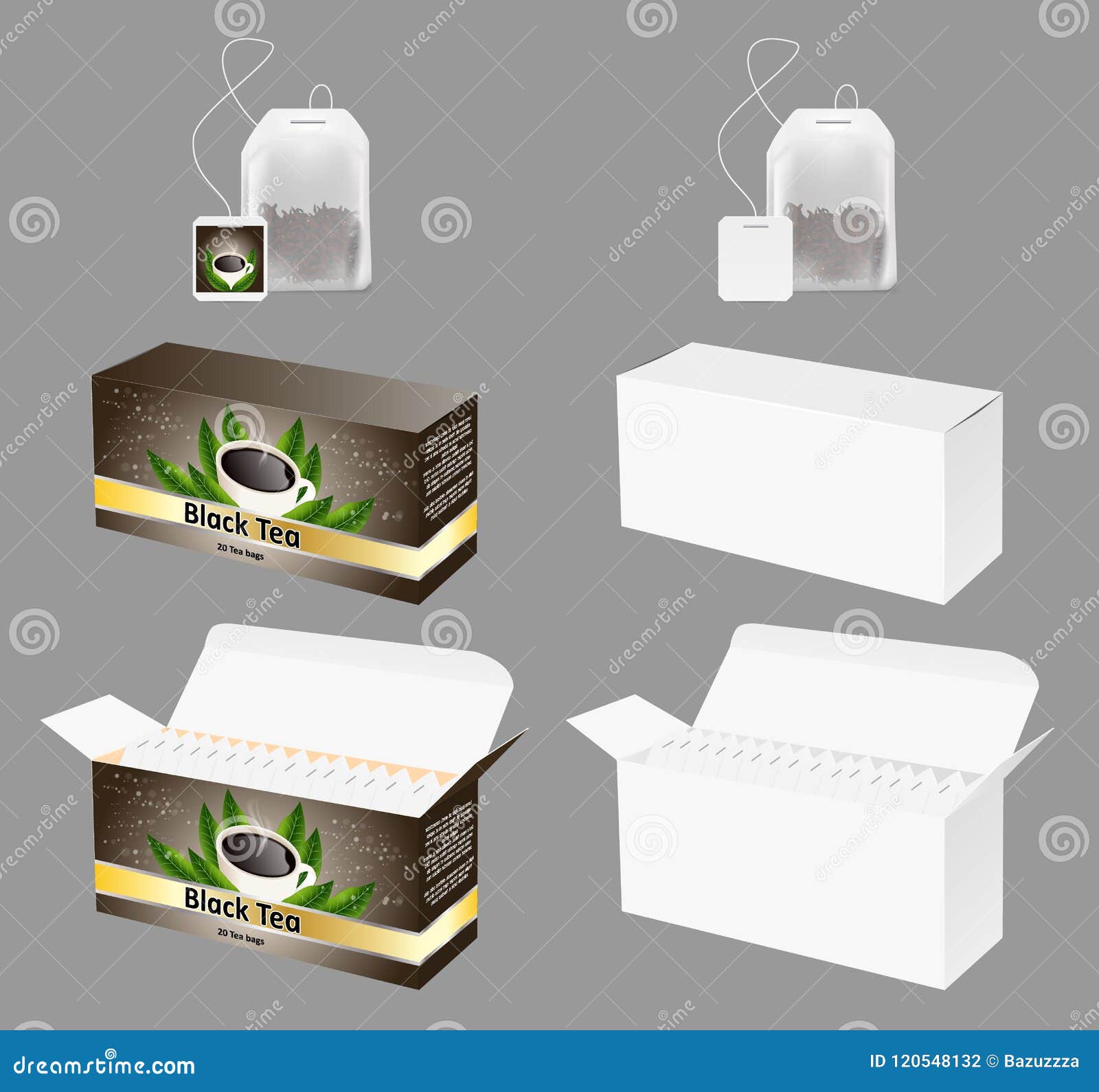 Download Tea Packaging Vector Realistic Mock Up Set Stock Vector Illustration Of Cardboard Opened 120548132