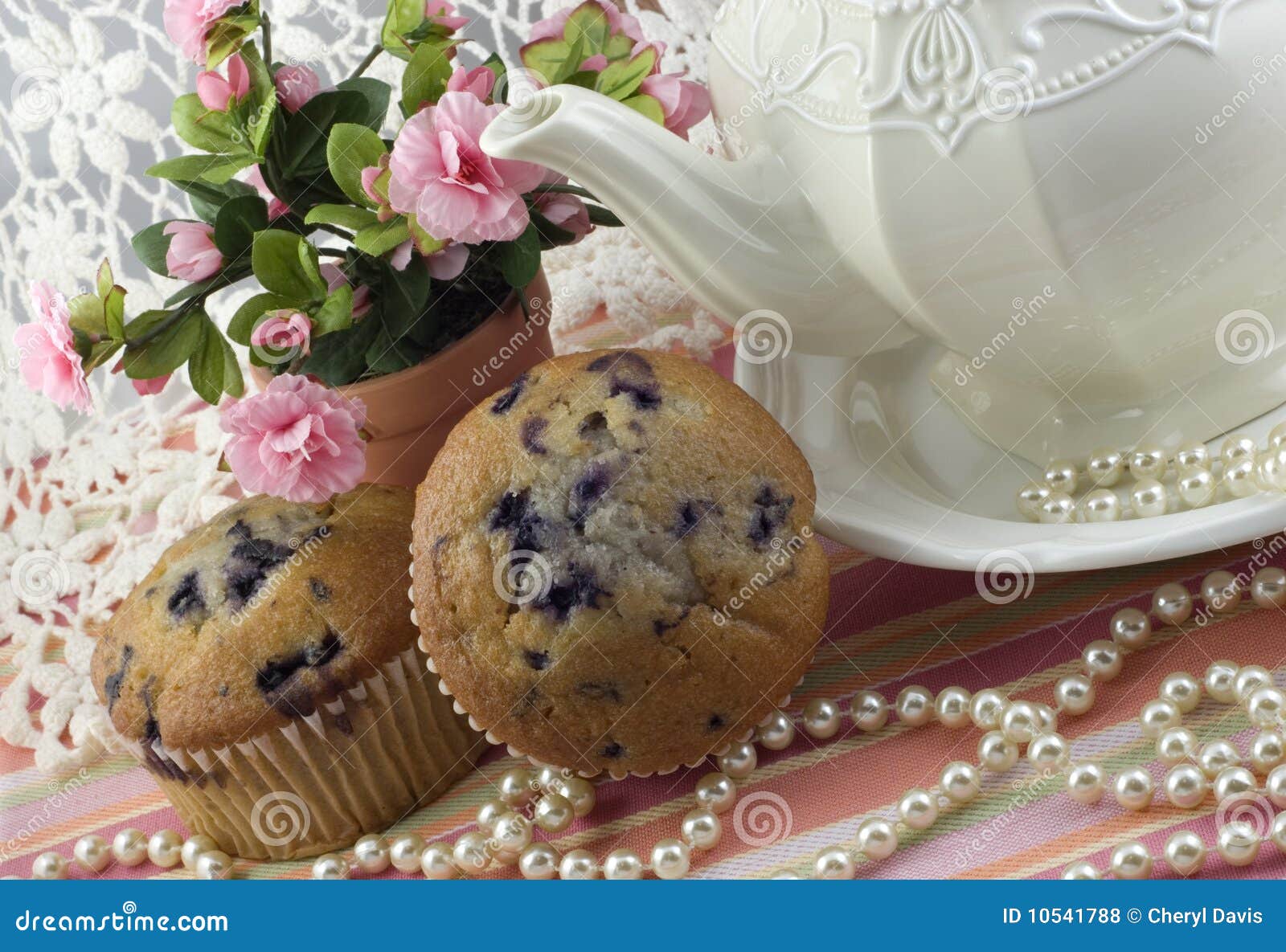 Tea Party with Blueberry Muffins Stock Photo Image of beautiful, lace