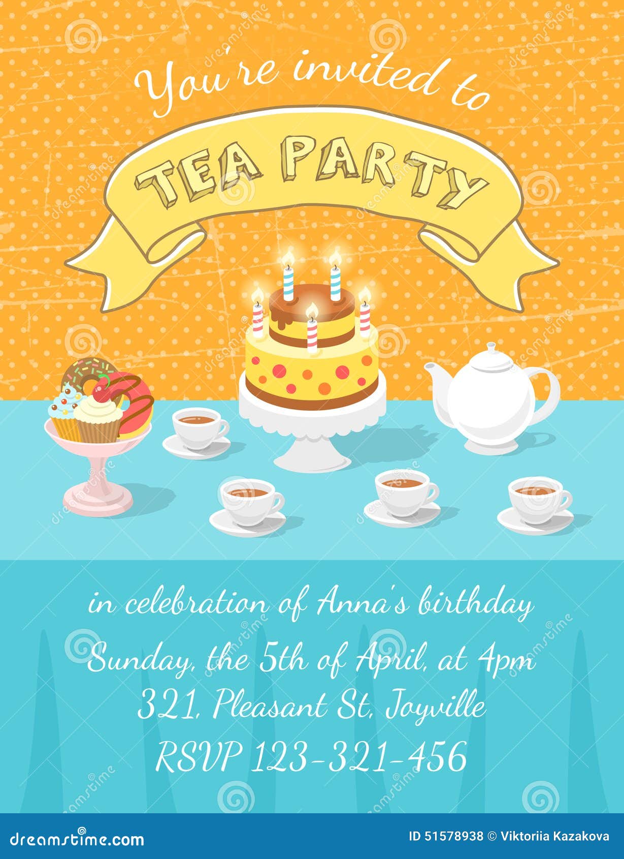 Tea Party Invitation Template Stock Vector - Illustration of ...