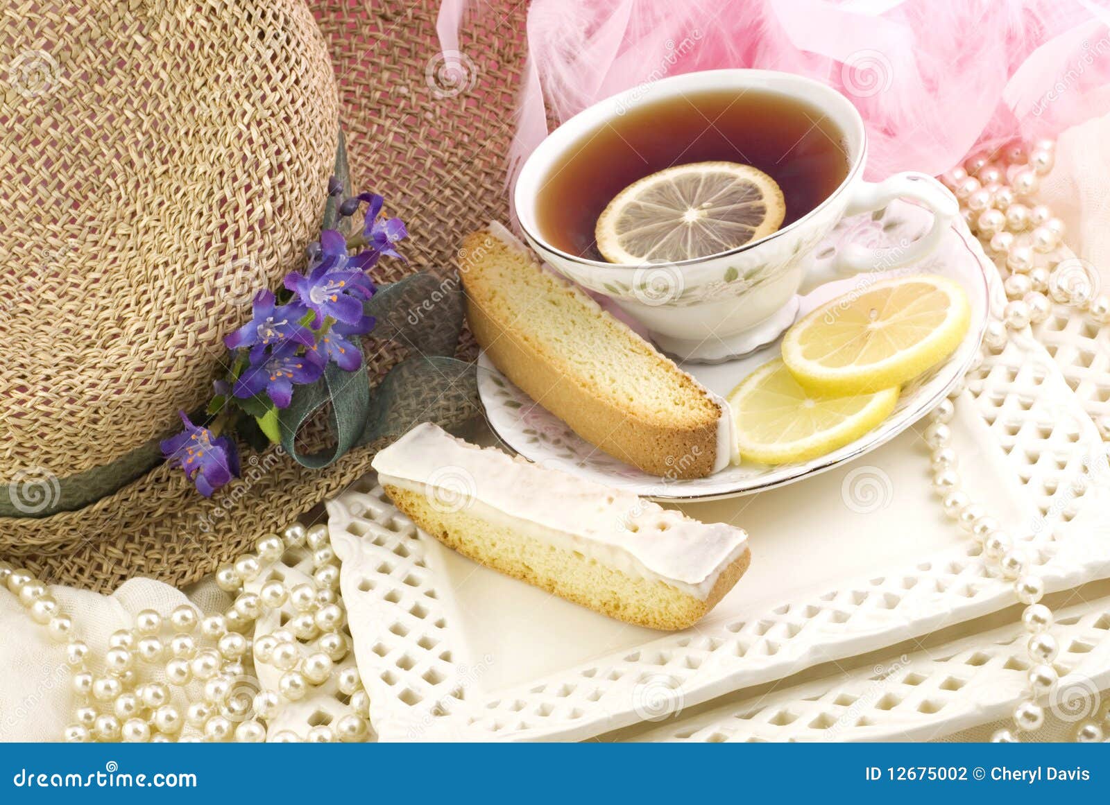 Tea Party with Lemon Biscotti Stock Photo Image of drink, dessert