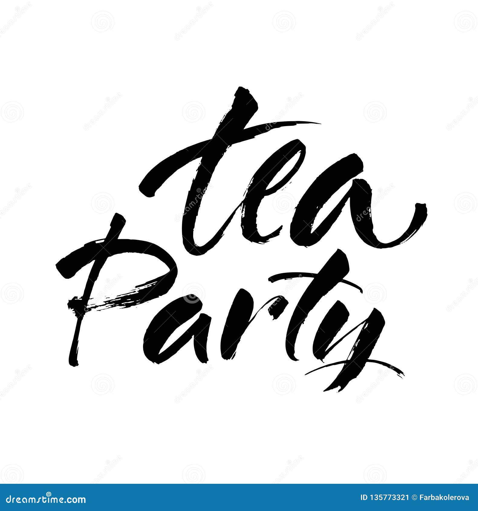 Tea Party Logo Hand Drawn Ink Brush Lettering Modern Brush Calligraphy Isolated On White