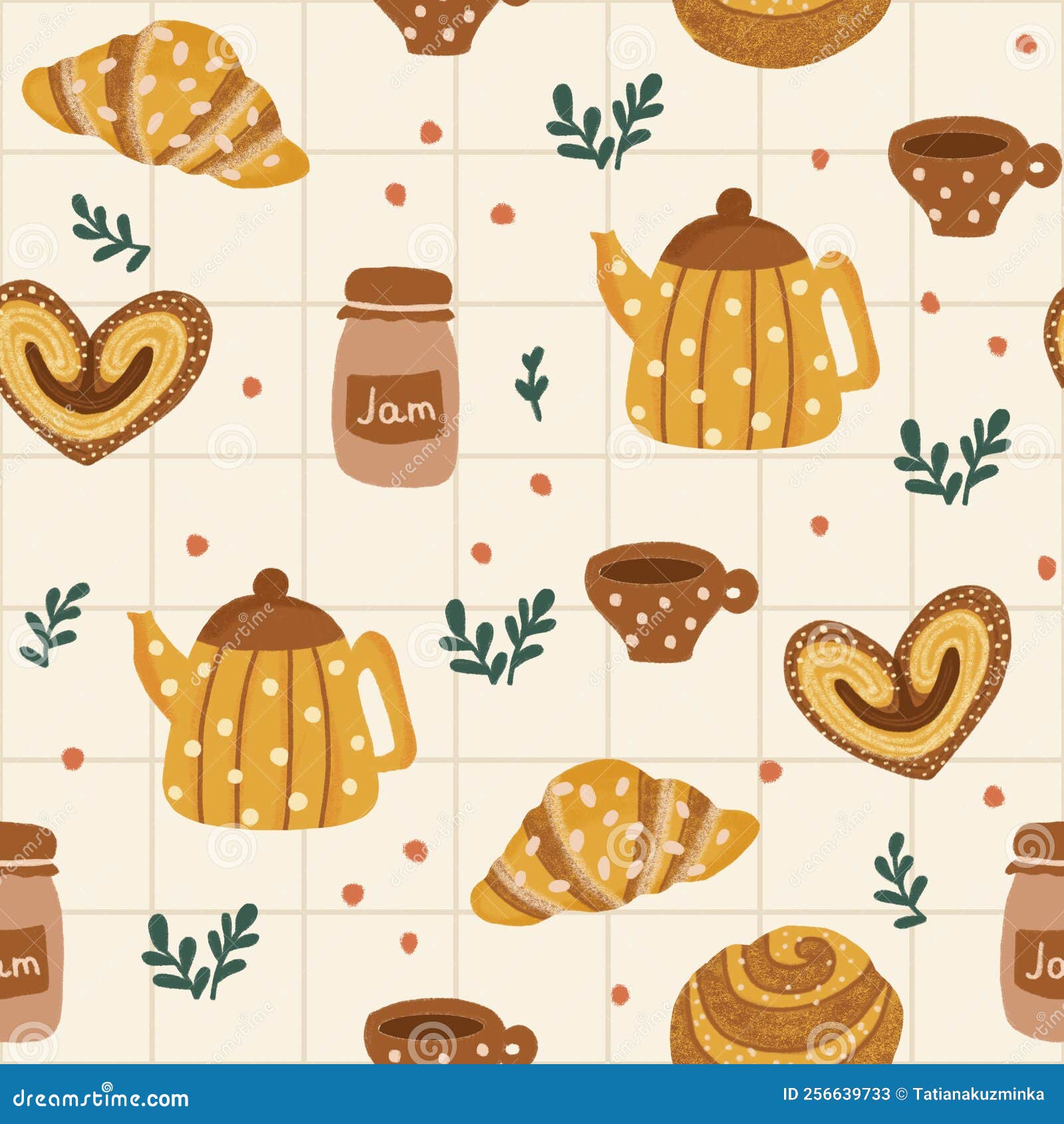 Tea Party Pattern. Cozy Tea Party Seamless Background Stock Illustration -  Illustration of cake, seamless: 256639733