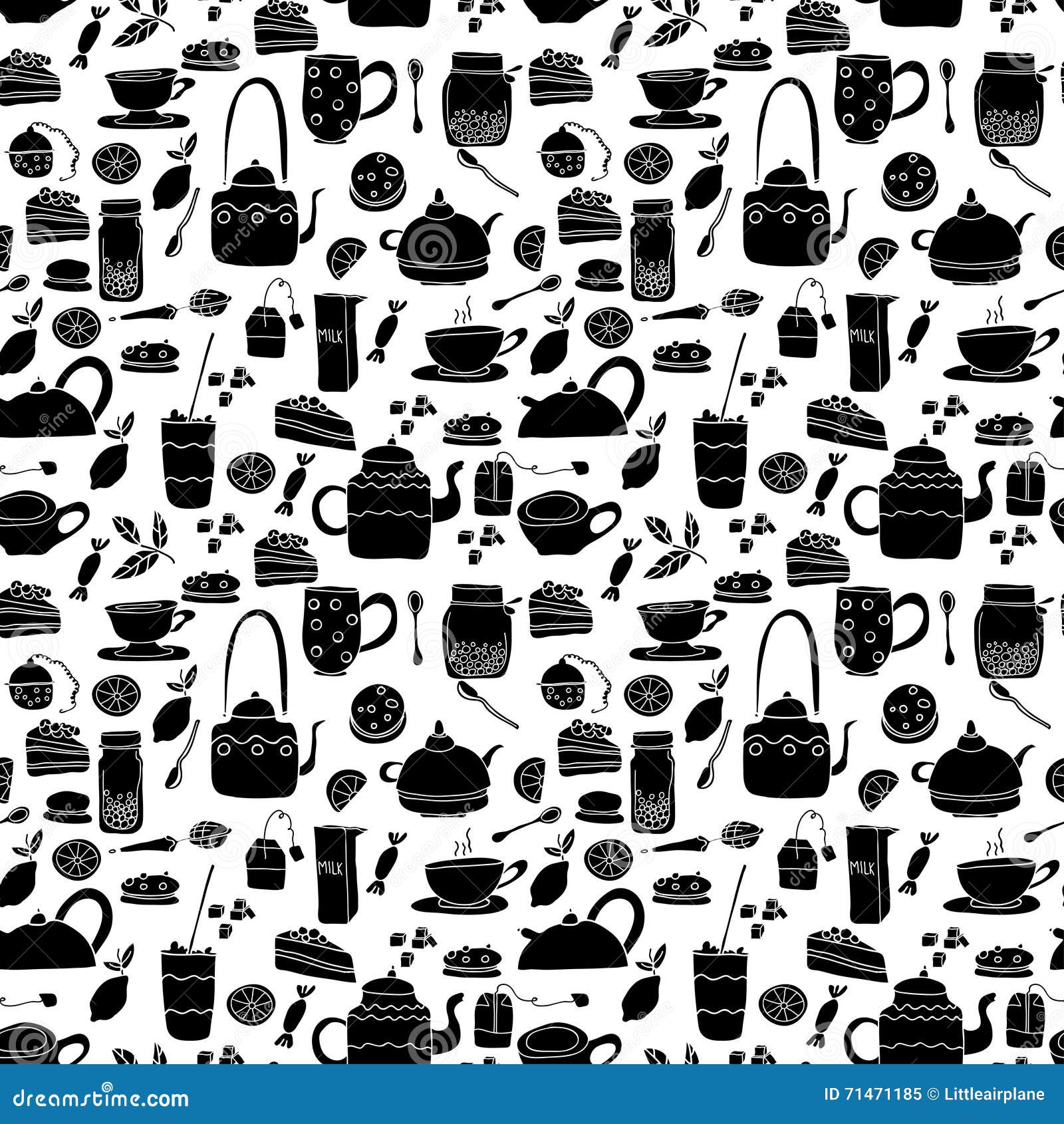Tea pattern set bnw stock vector. Illustration of collection - 71471185