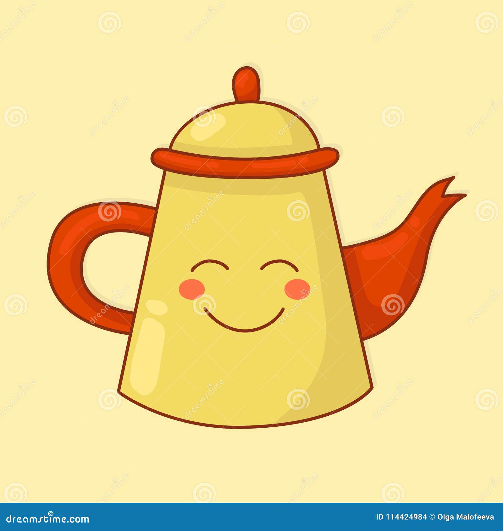 Kawaii Teapot Porcelain Kettle Thin Line Vector Illustration