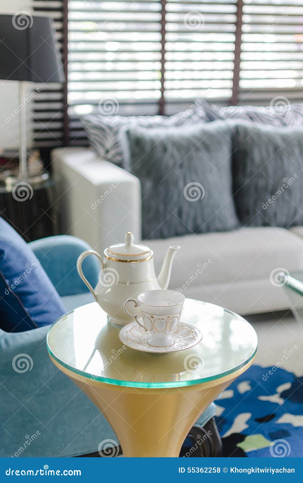 Tea Set Cup on Glass Table in Living Room Stock Photo Image of indoor