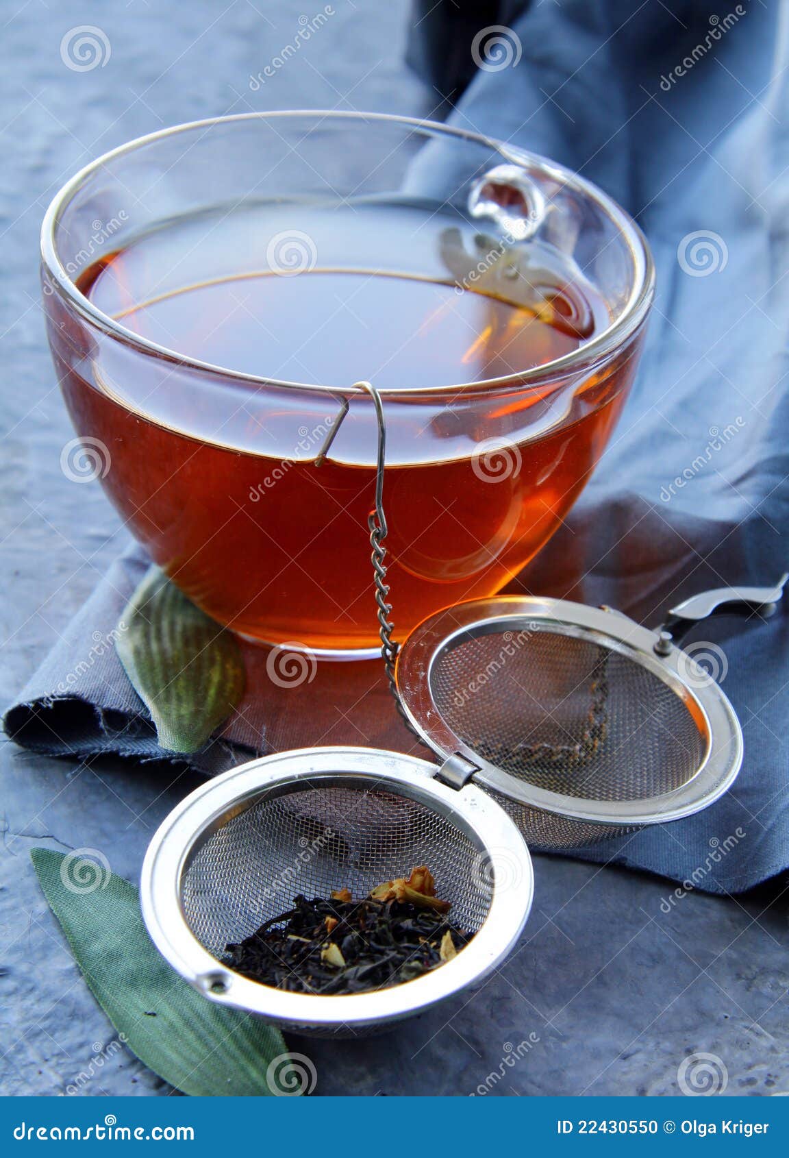 Tea Strainer with a Fragrant Black Tea and Cups Stock Photo Image of