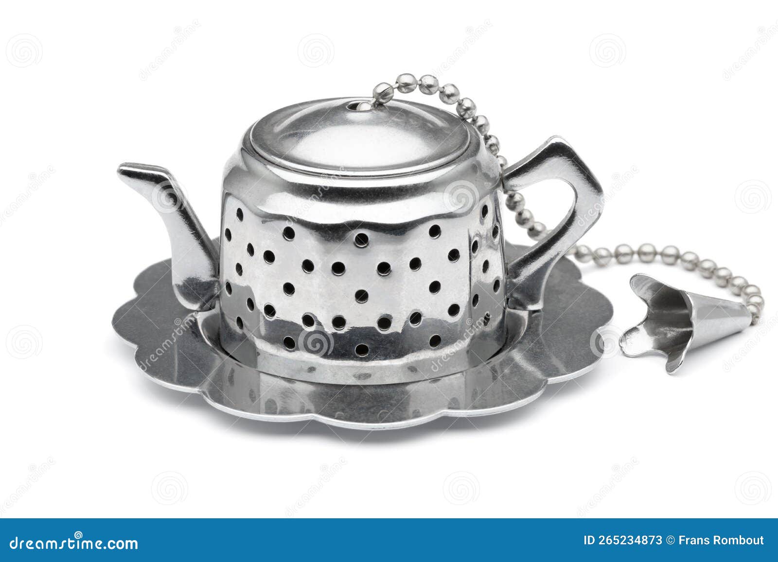 Tea Strainer in the Shape of a Tea Pot on White Background Stock Image