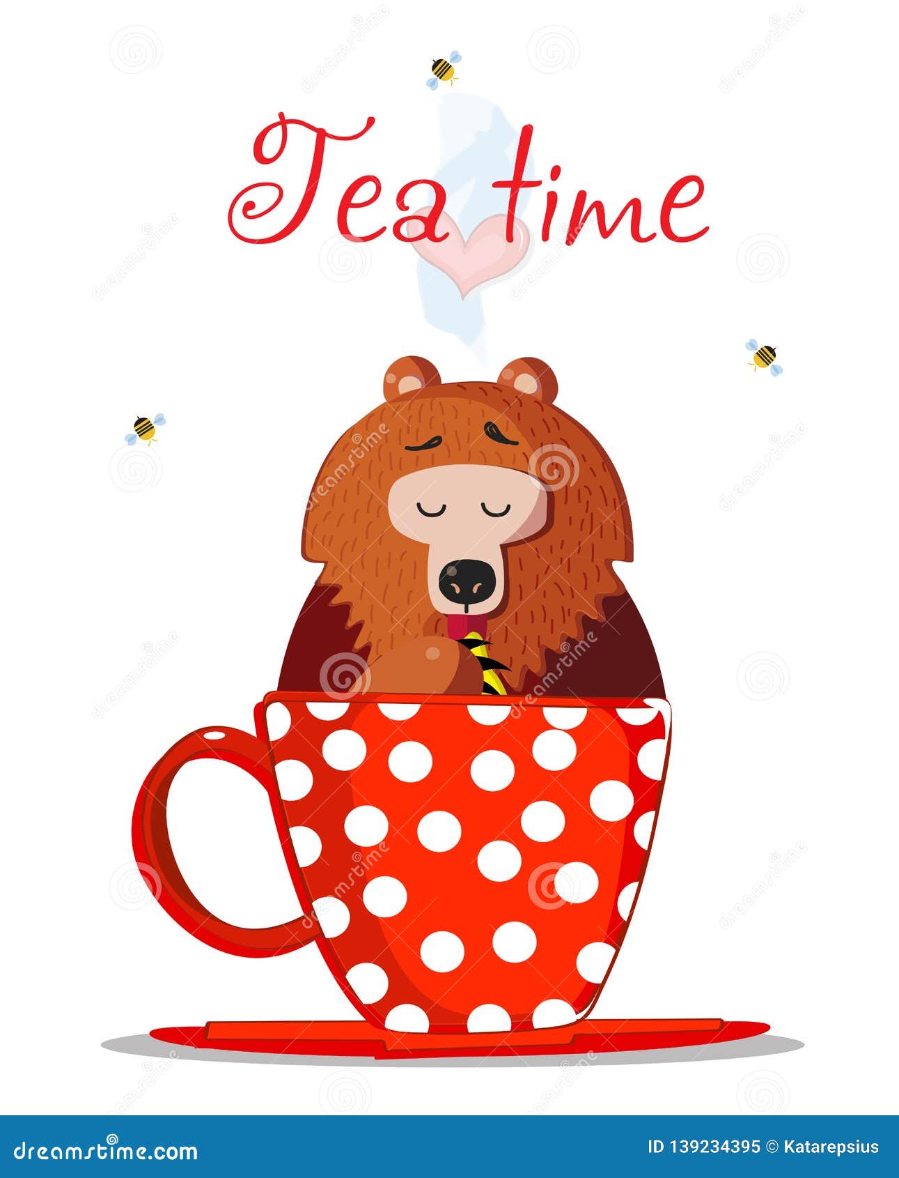 Tea Time Cartoon Teddy Bear Character Sit in Mug Stock Illustration ...