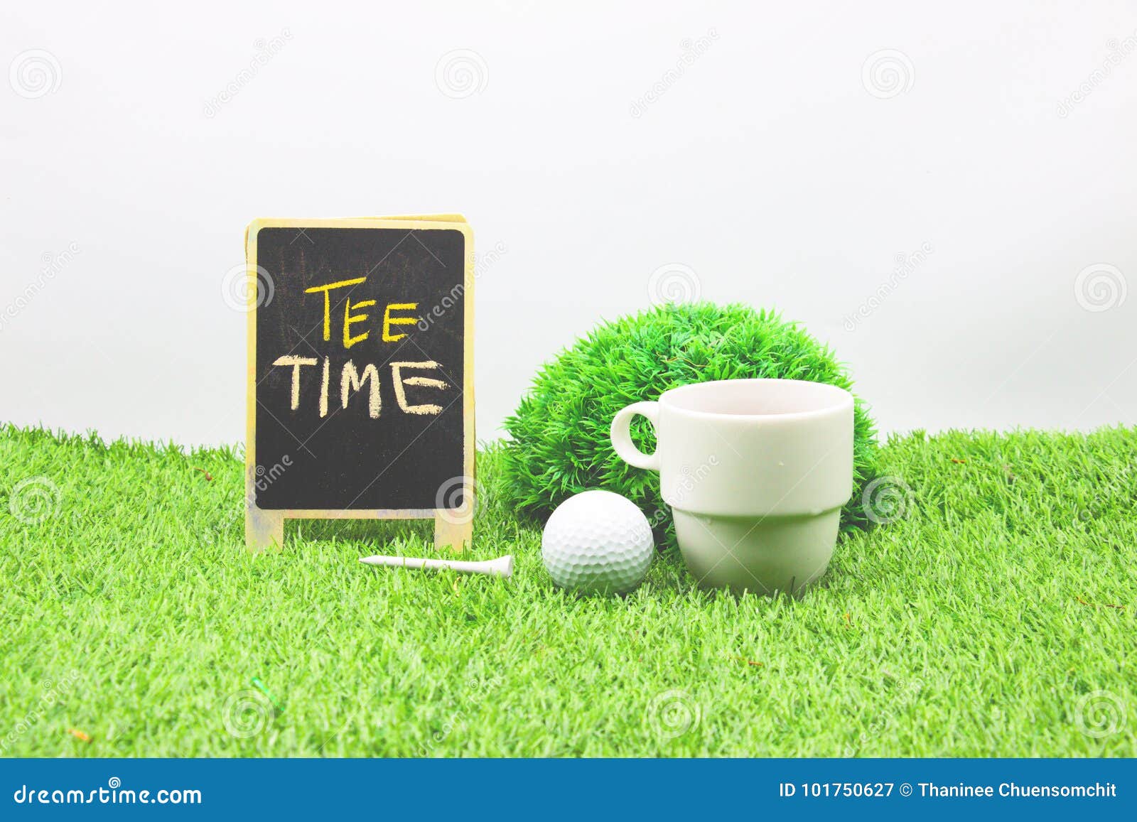 Tea Time For Golfer , Sign And Coffee Cup And Golf Ball On ...