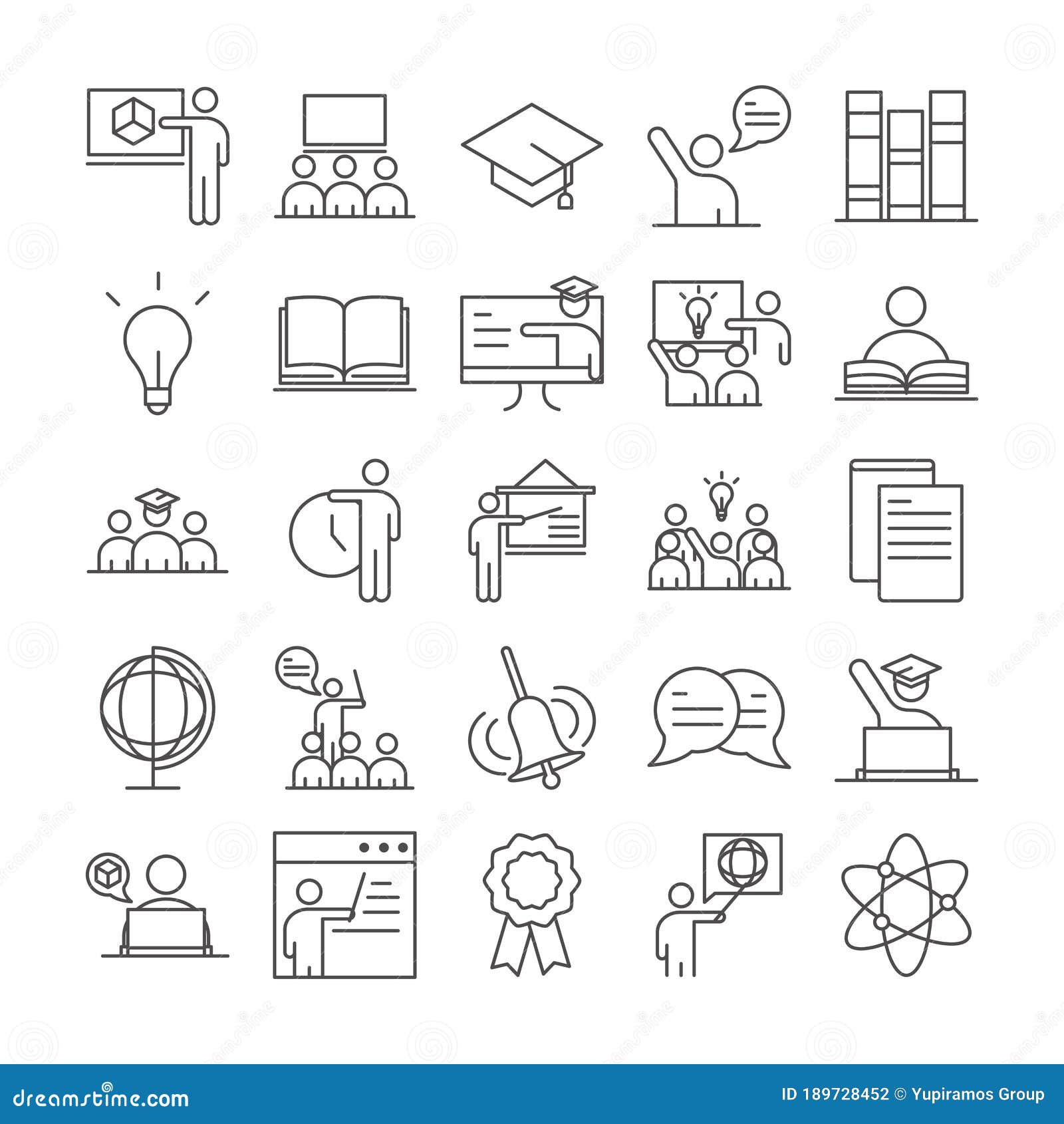 teach school education learn knowledge and training icons set line style icon