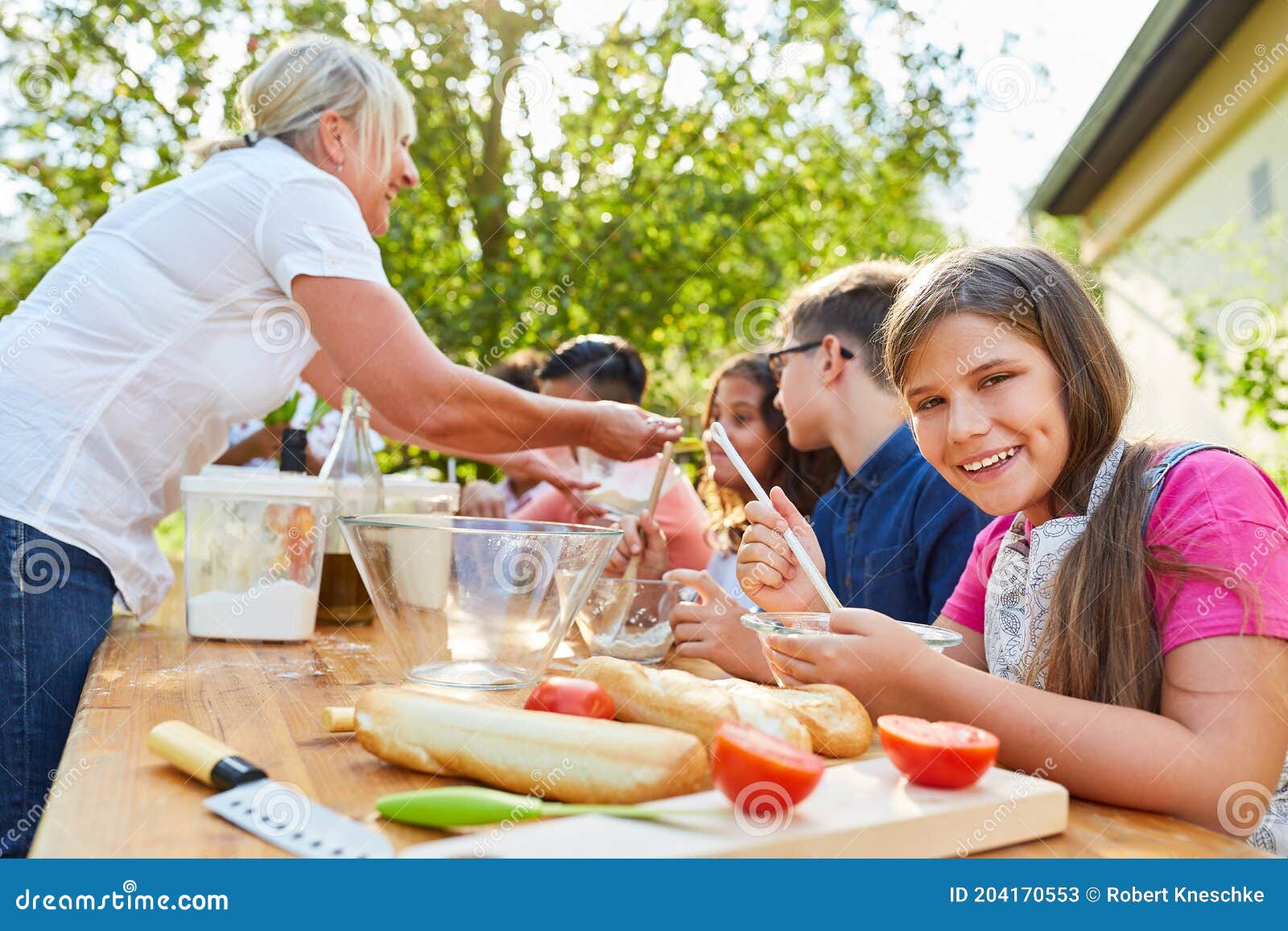 Teacher and Children in Cooking Class for Healthy Eating Stock Image