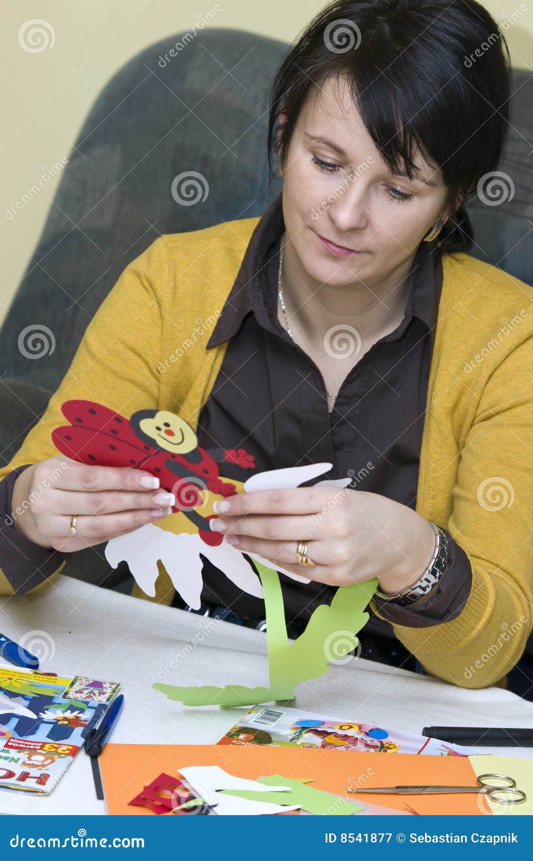 Woman Doing Paper Cutouts Teacher Preparing Stock Photo 1328288903