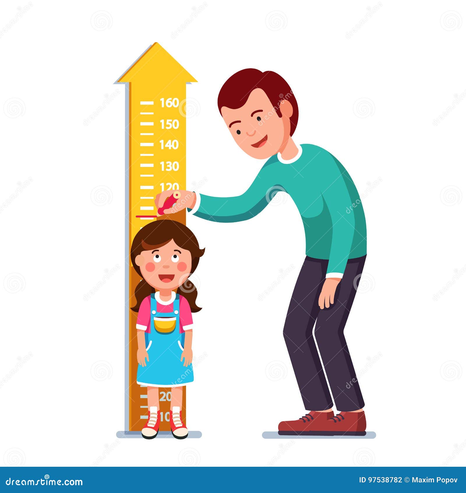 teacher or father measuring girl kid height