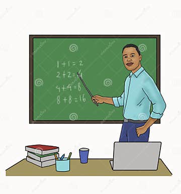 Teacher in Front of Class Illustration with White Background Stock