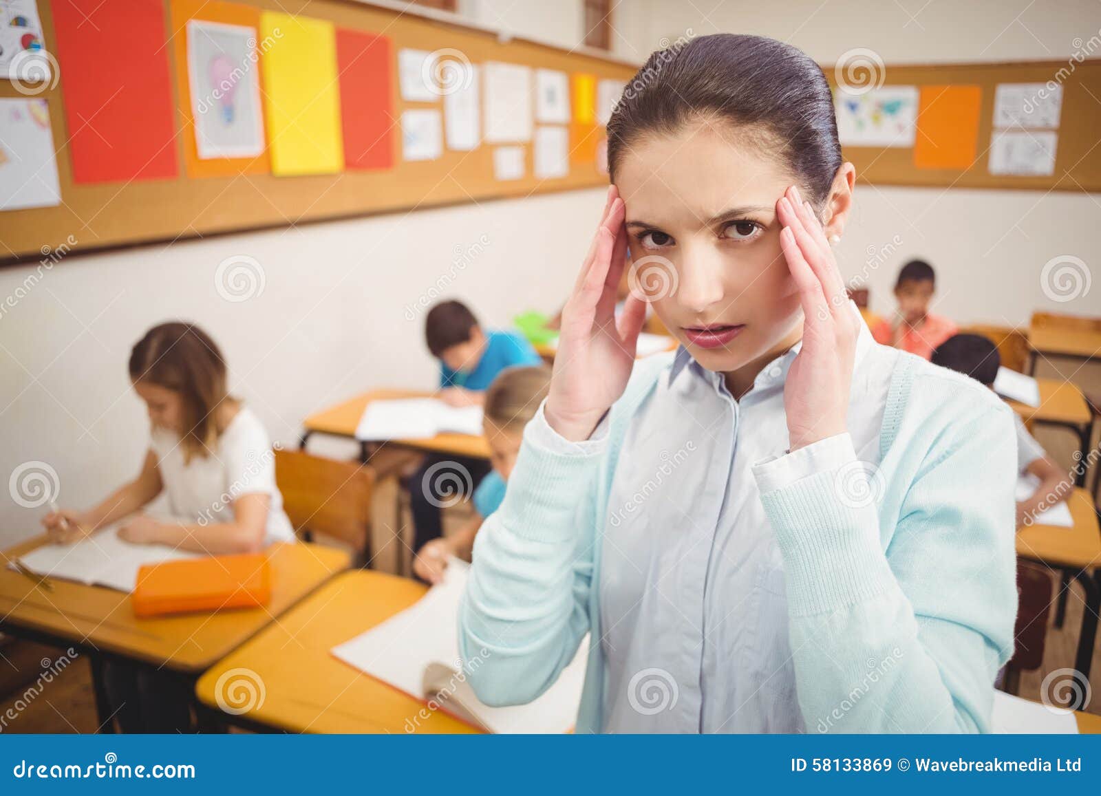Teacher Getting a Headache in Class Stock Image Image of child, head